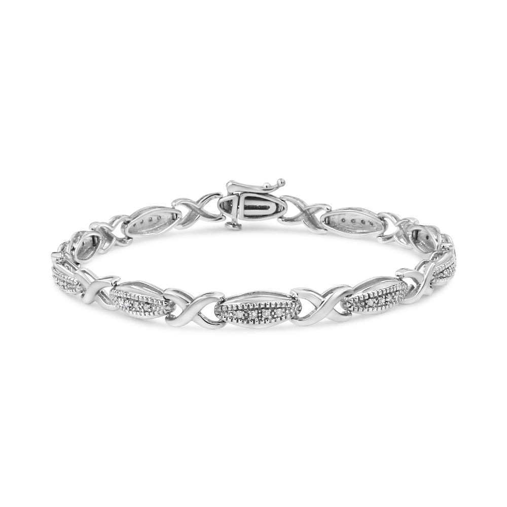 .925 Sterling Silver 1/5 Cttw Round-Cut Diamond "X" Link Bracelet - Size 7.50" I-J Color, I2-I3 Clarity on sale at MyriadMart
