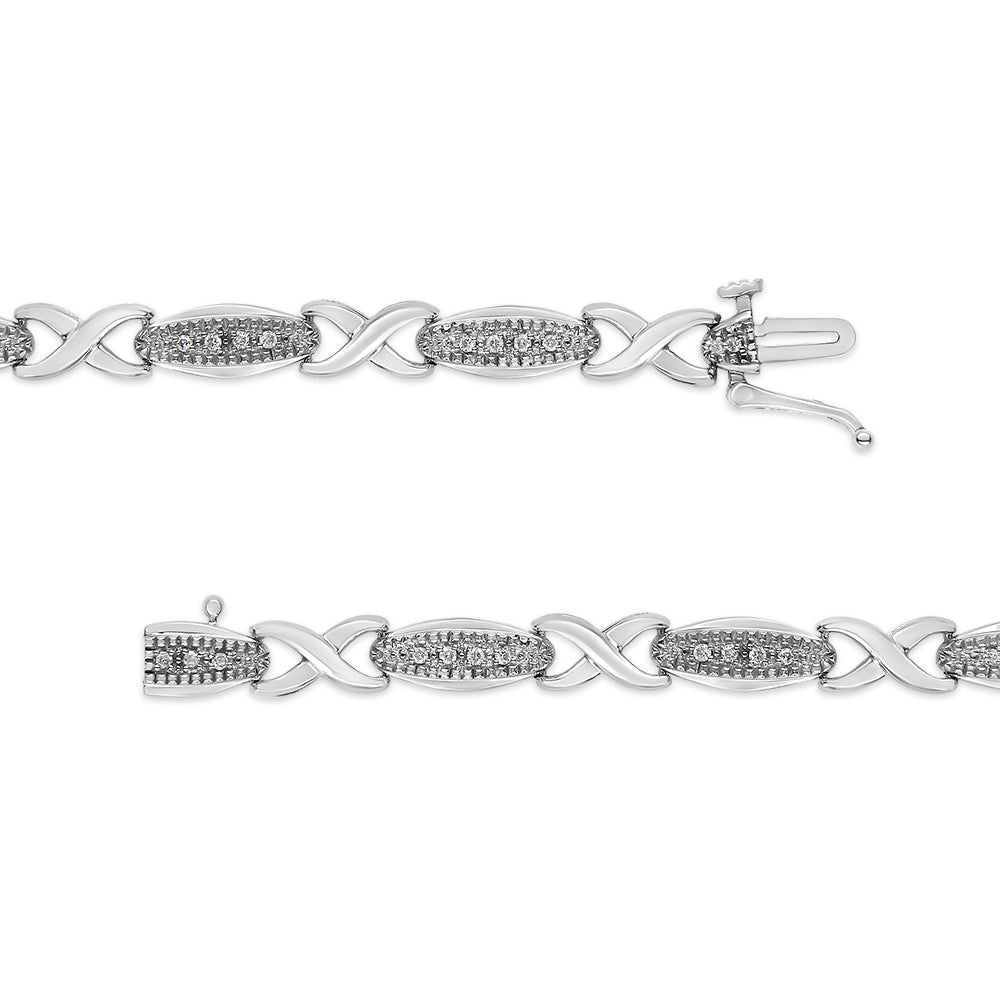 .925 Sterling Silver 1/5 Cttw Round-Cut Diamond "X" Link Bracelet - Size 7.50" I-J Color, I2-I3 Clarity on sale at MyriadMart