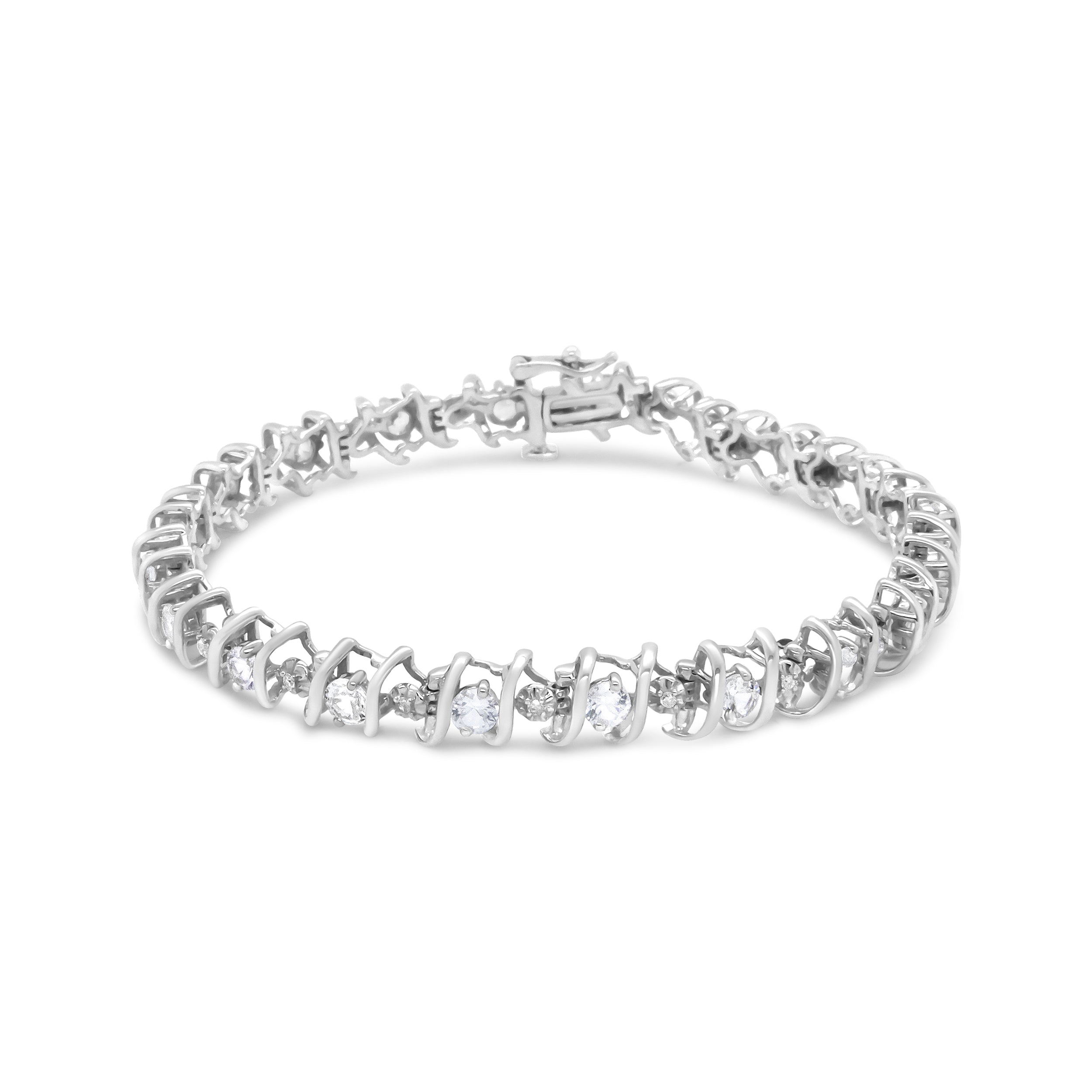 .925 Sterling Silver, Lab-Grown Gemstone and 4 Cttw Round Diamond Tennis Bracelet H-I Color, I1-I2 Clarity - Created Blue Sapphire, September Birthstone on sale at MyriadMart