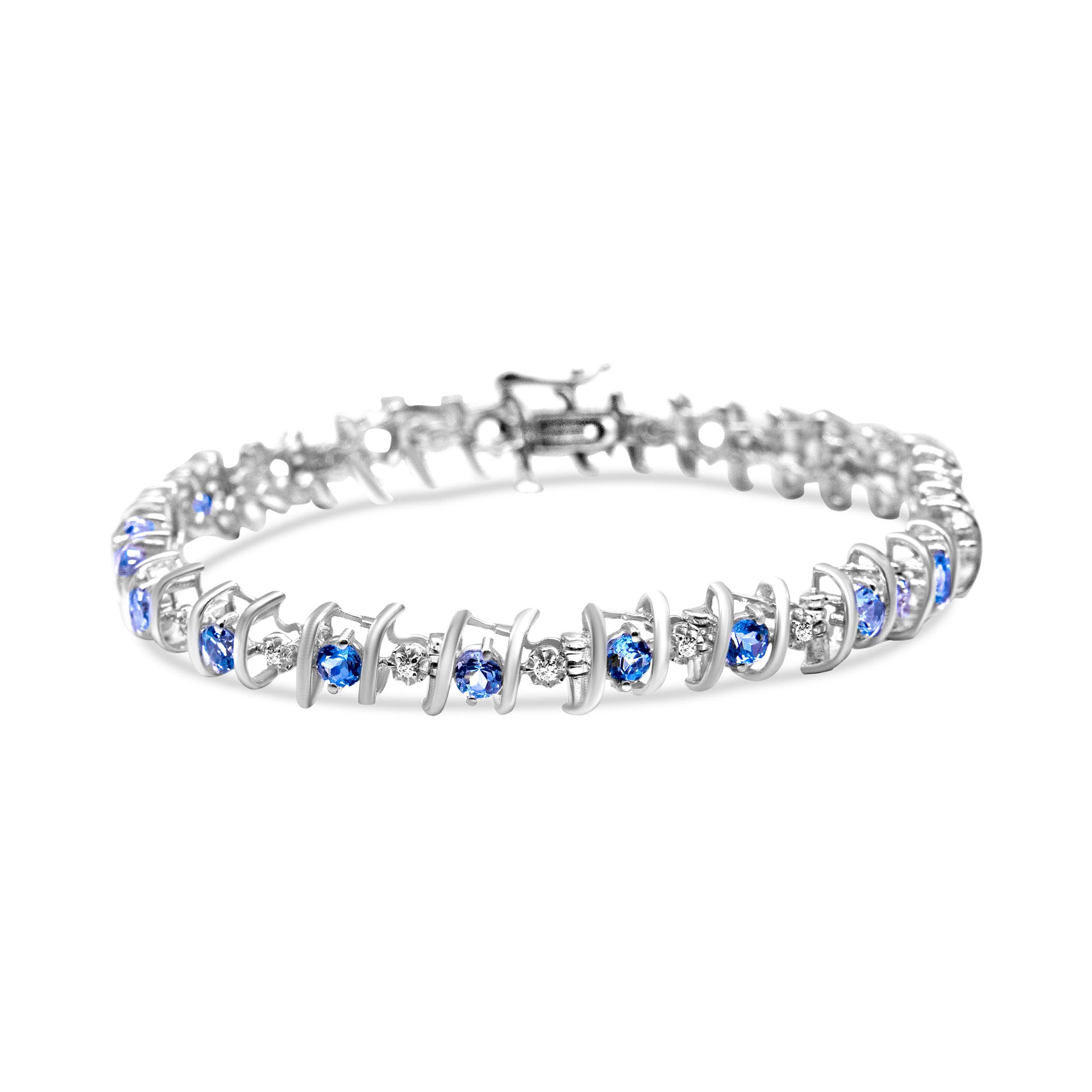 .925 Sterling Silver, Lab-Grown Gemstone and 4 Cttw Round Diamond Tennis Bracelet H-I Color, I1-I2 Clarity - Created Blue Sapphire, September Birthstone on sale at MyriadMart