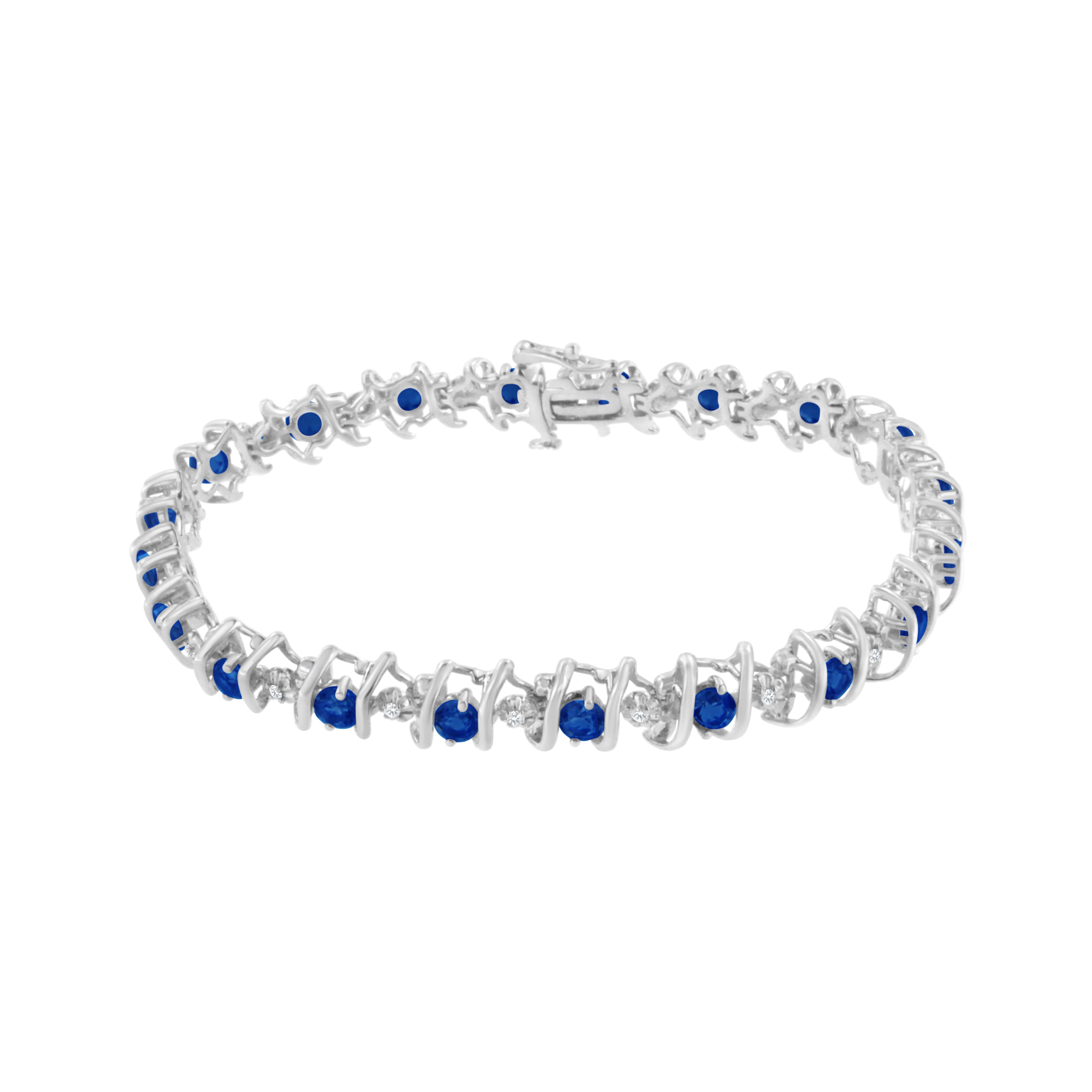 .925 Sterling Silver, Lab-Grown Gemstone and 4 Cttw Round Diamond Tennis Bracelet H-I Color, I1-I2 Clarity - Created Blue Sapphire, September Birthstone on sale at MyriadMart