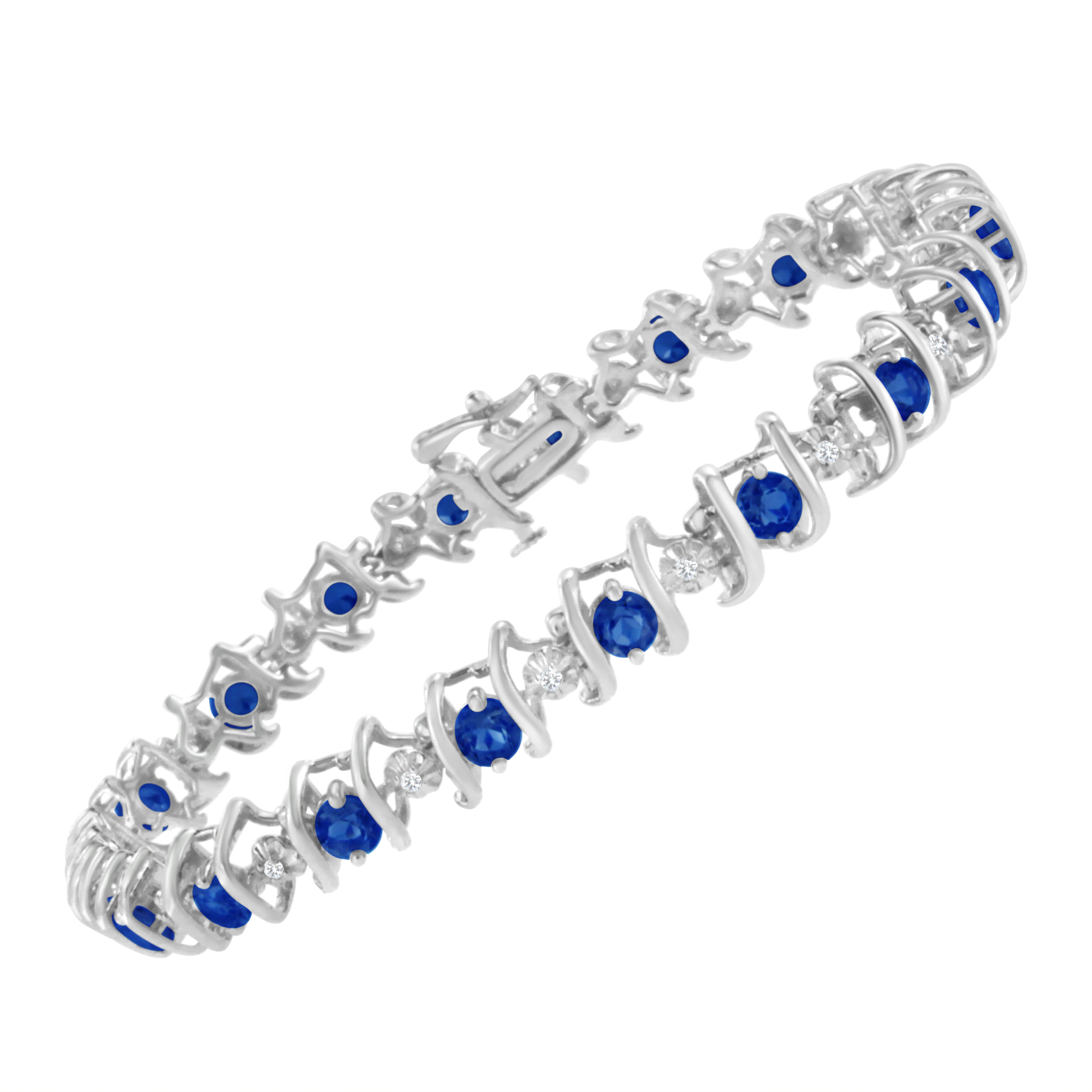 .925 Sterling Silver, Lab-Grown Gemstone and 4 Cttw Round Diamond Tennis Bracelet H-I Color, I1-I2 Clarity - Created Blue Sapphire, September Birthstone on sale at MyriadMart