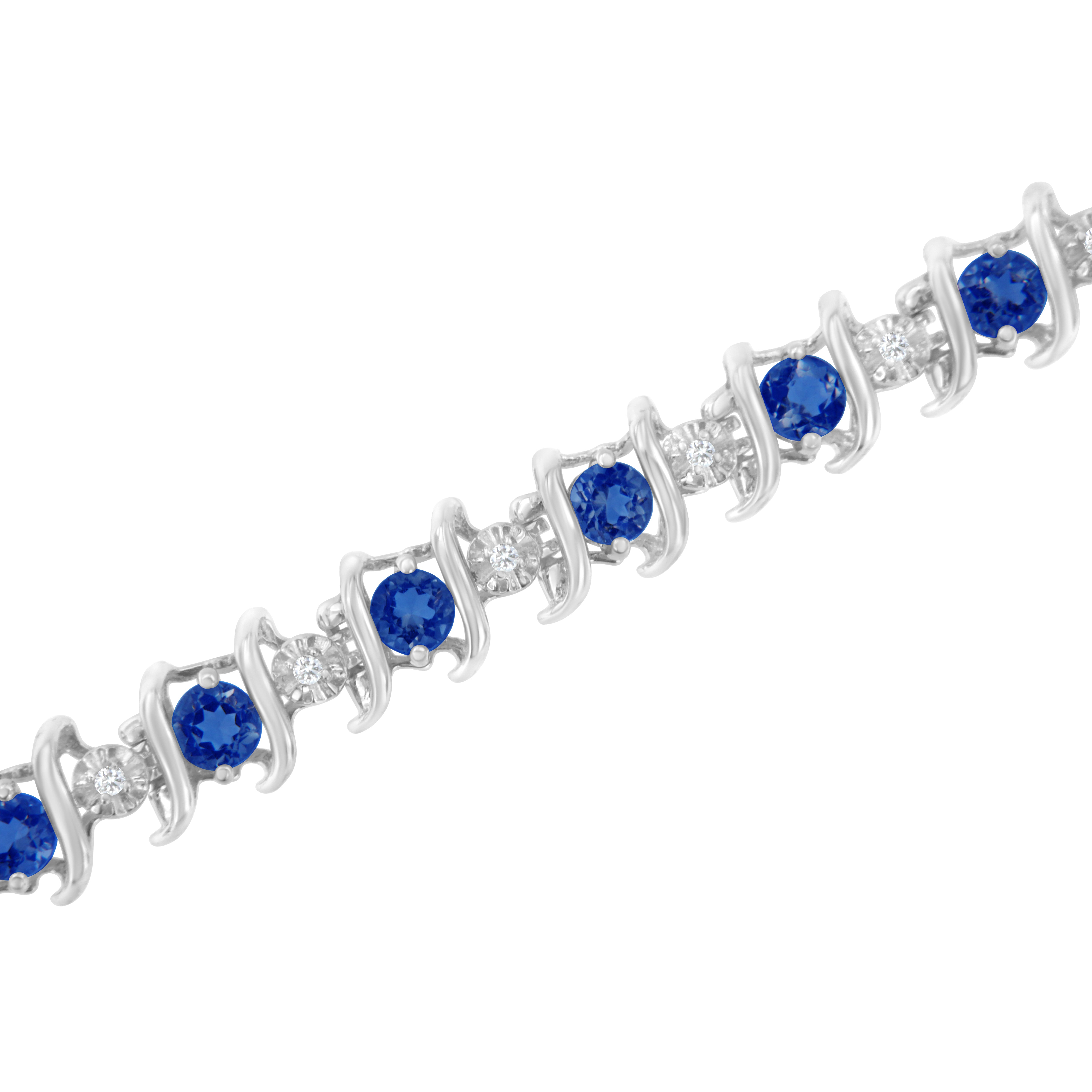 .925 Sterling Silver, Lab-Grown Gemstone and 4 Cttw Round Diamond Tennis Bracelet H-I Color, I1-I2 Clarity - Created Blue Sapphire, September Birthstone on sale at MyriadMart