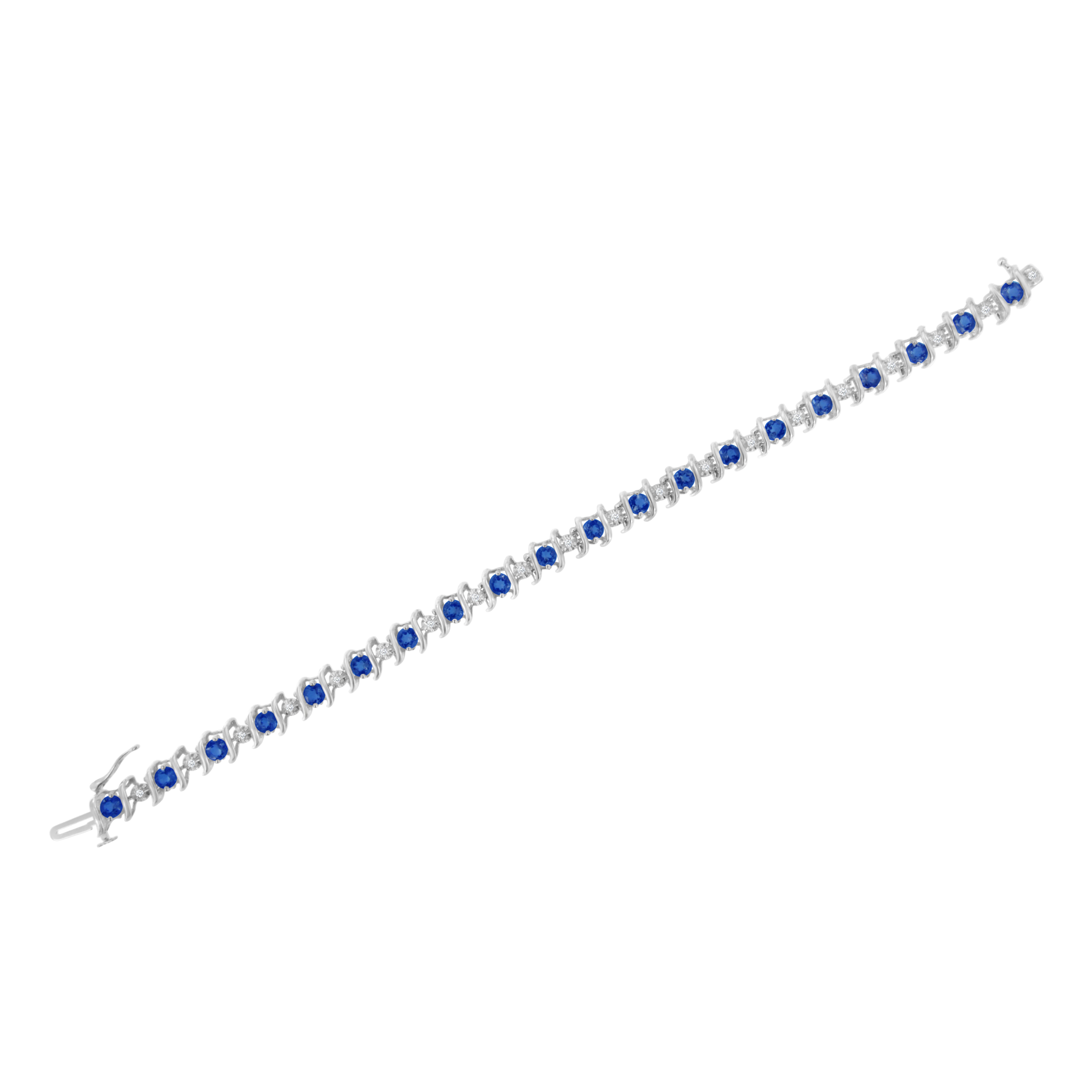 .925 Sterling Silver, Lab-Grown Gemstone and 4 Cttw Round Diamond Tennis Bracelet H-I Color, I1-I2 Clarity - Created Blue Sapphire, September Birthstone on sale at MyriadMart