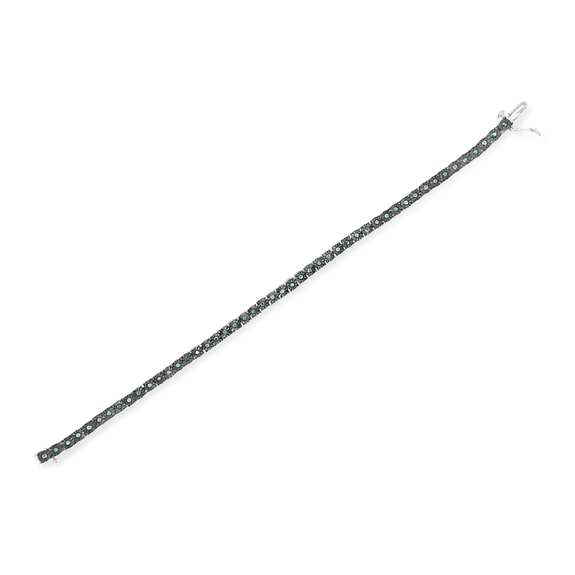Black Rhodium Plated .925 Sterling Silver 1.0 Cttw Diamond Miracle Tennis Bracelet Enhanced Blue Color, I3 Clarity - 7" on sale at MyriadMart