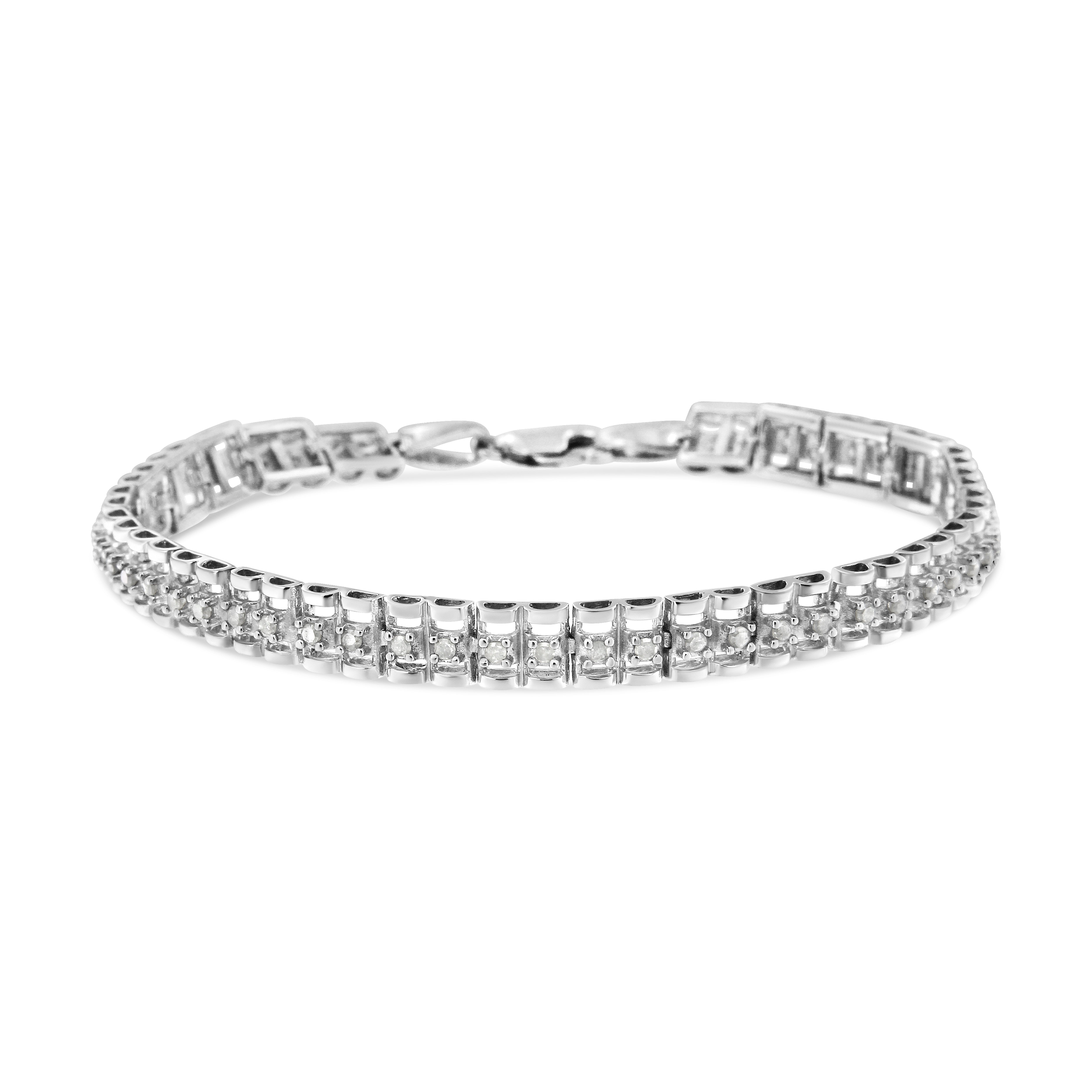 .925 Sterling Silver 1.0 Cttw Rose Cut Diamond Double-Link 7" Tennis Bracelet I-J Color, I3 Clarity on sale at MyriadMart