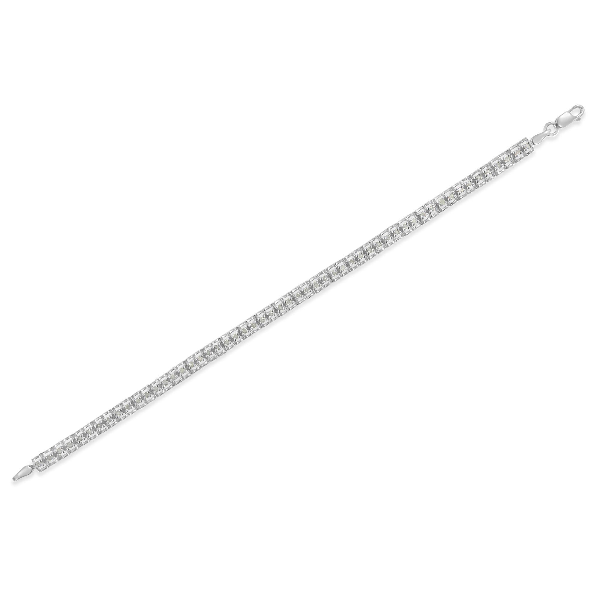.925 Sterling Silver 1.0 Cttw Rose Cut Diamond Double-Link 7" Tennis Bracelet I-J Color, I3 Clarity on sale at MyriadMart