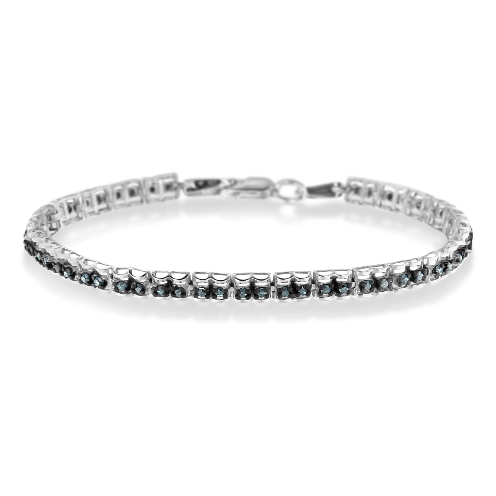Black Rhodium over .925 Sterling Silver 1.0 Cttw Rose Cut Diamond Double-Link 7" Tennis Bracelet Blue Color, I1-I2 Clarity on sale at MyriadMart