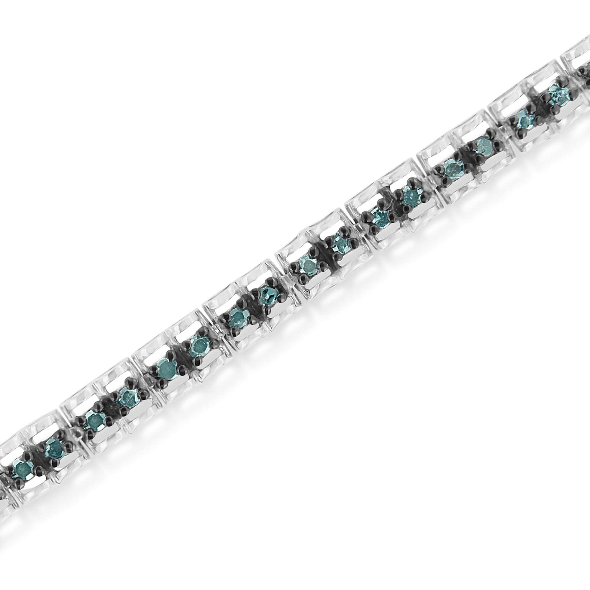 Black Rhodium over .925 Sterling Silver 1.0 Cttw Rose Cut Diamond Double-Link 7" Tennis Bracelet Blue Color, I1-I2 Clarity on sale at MyriadMart