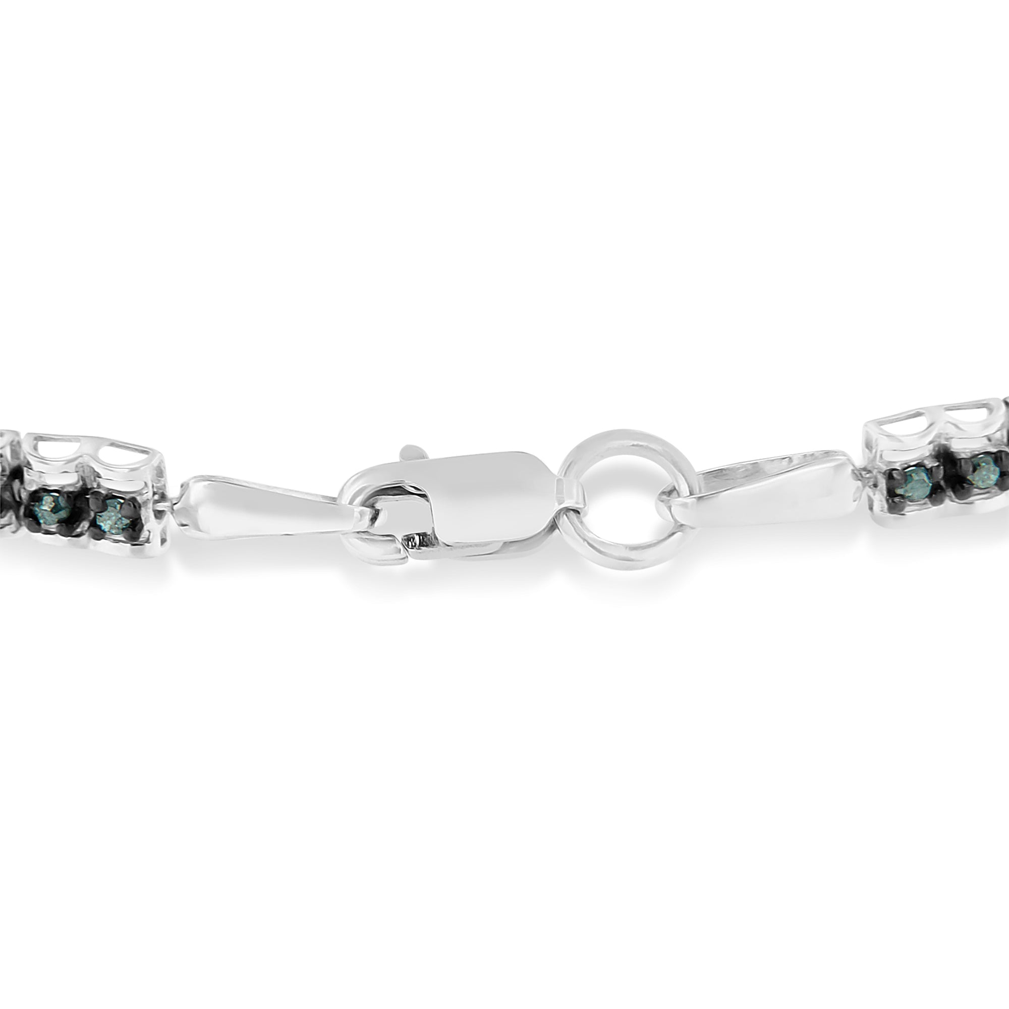 Black Rhodium over .925 Sterling Silver 1.0 Cttw Rose Cut Diamond Double-Link 7" Tennis Bracelet Blue Color, I1-I2 Clarity on sale at MyriadMart