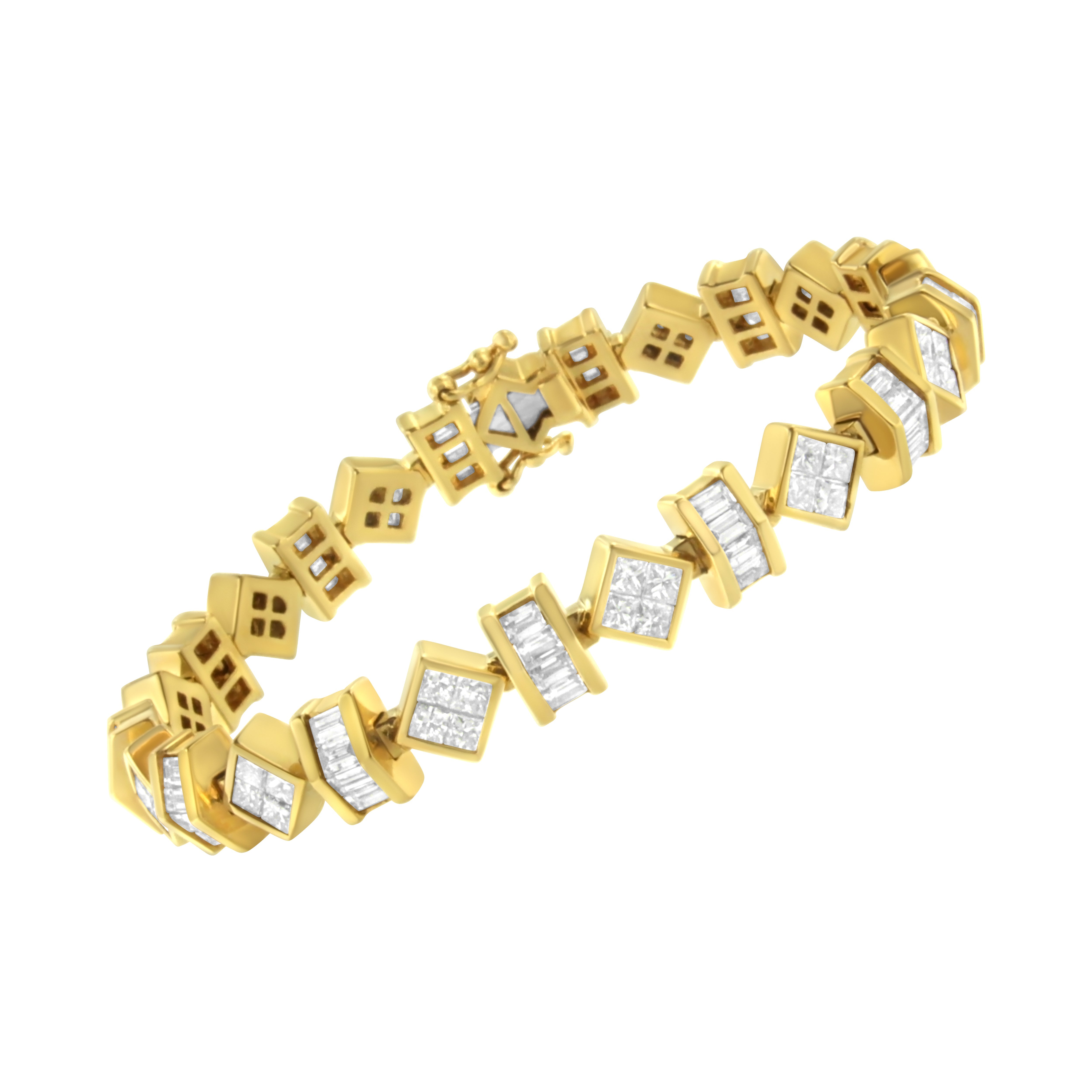 14K Yellow Gold 7.50 Cttw Princess and Baguette Diamond Geometric Link Bracelet on sale at MyriadMart