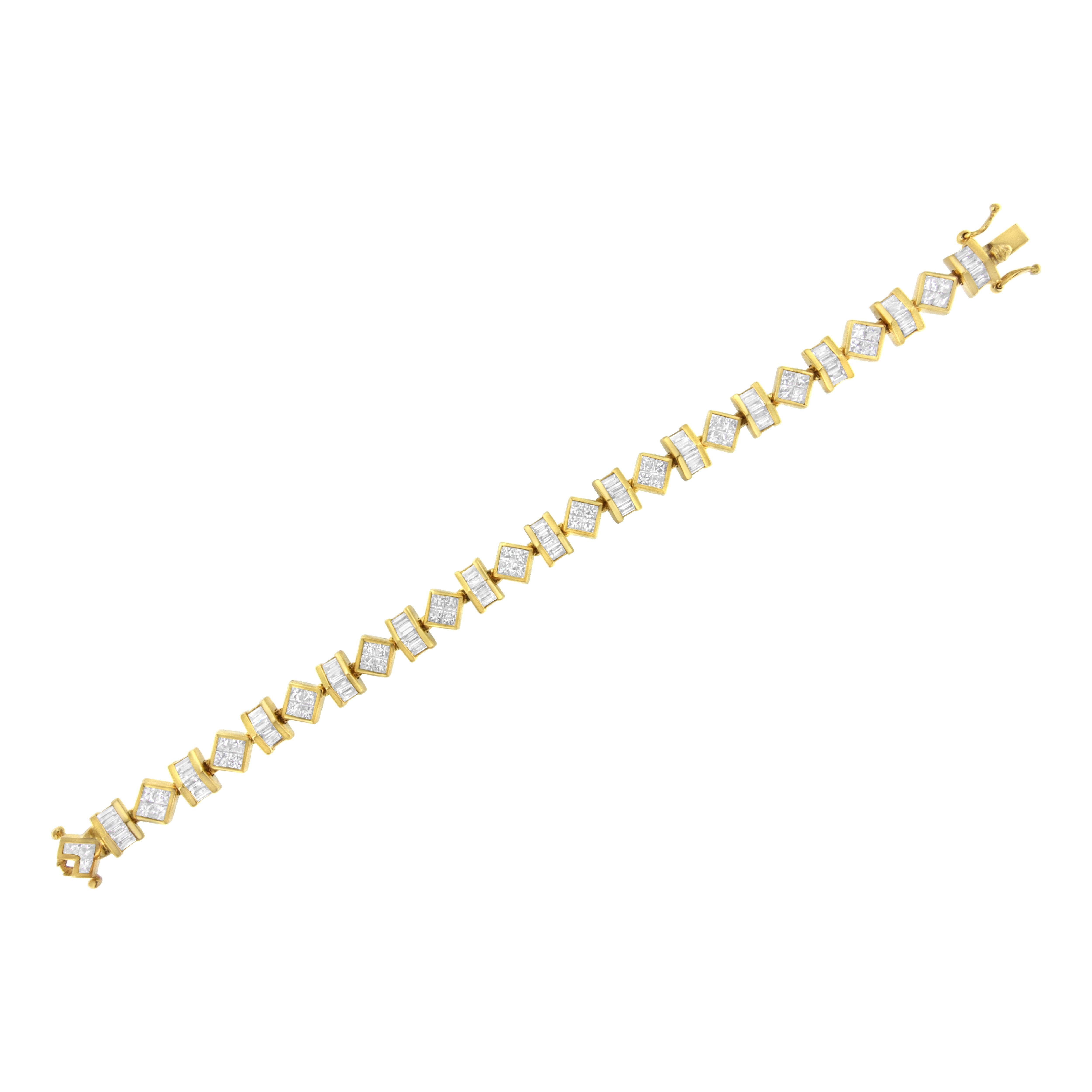 14K Yellow Gold 7.50 Cttw Princess and Baguette Diamond Geometric Link Bracelet on sale at MyriadMart