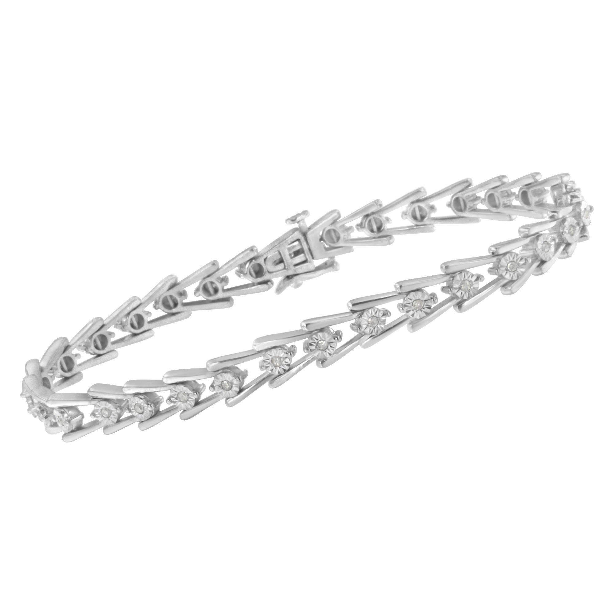 .925 Sterling Silver 1/4 cttw Miracle Set Diamond Sleek and Open "V"Bracelet I-J Color, I3 Clarity -7.5" on sale at MyriadMart