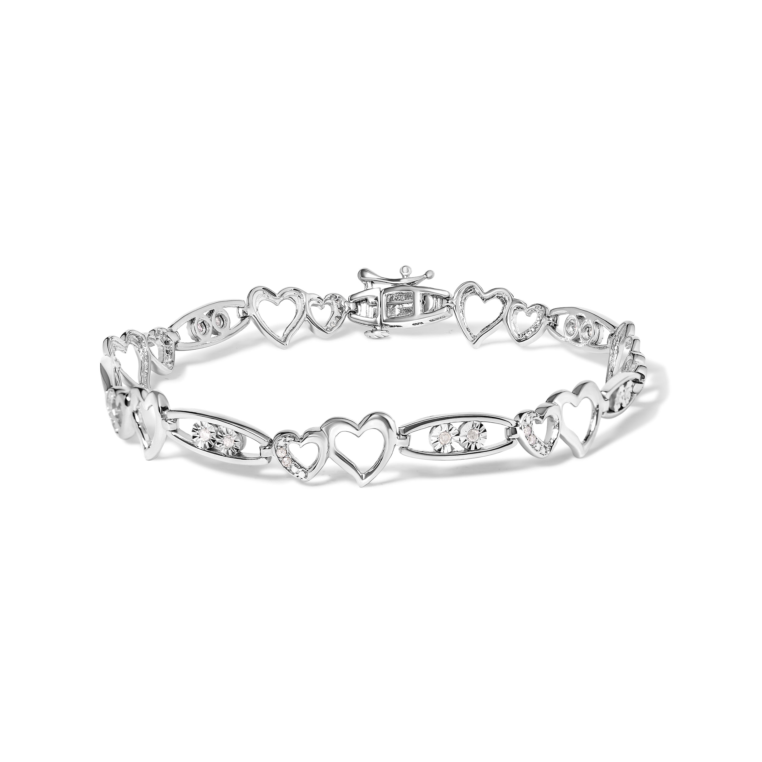 925 Sterling Silver 1/5 Cttw Diamond Double Heart Link Bracelet I-J Color, I3 Clarity - 7.25" Inches on sale at MyriadMart