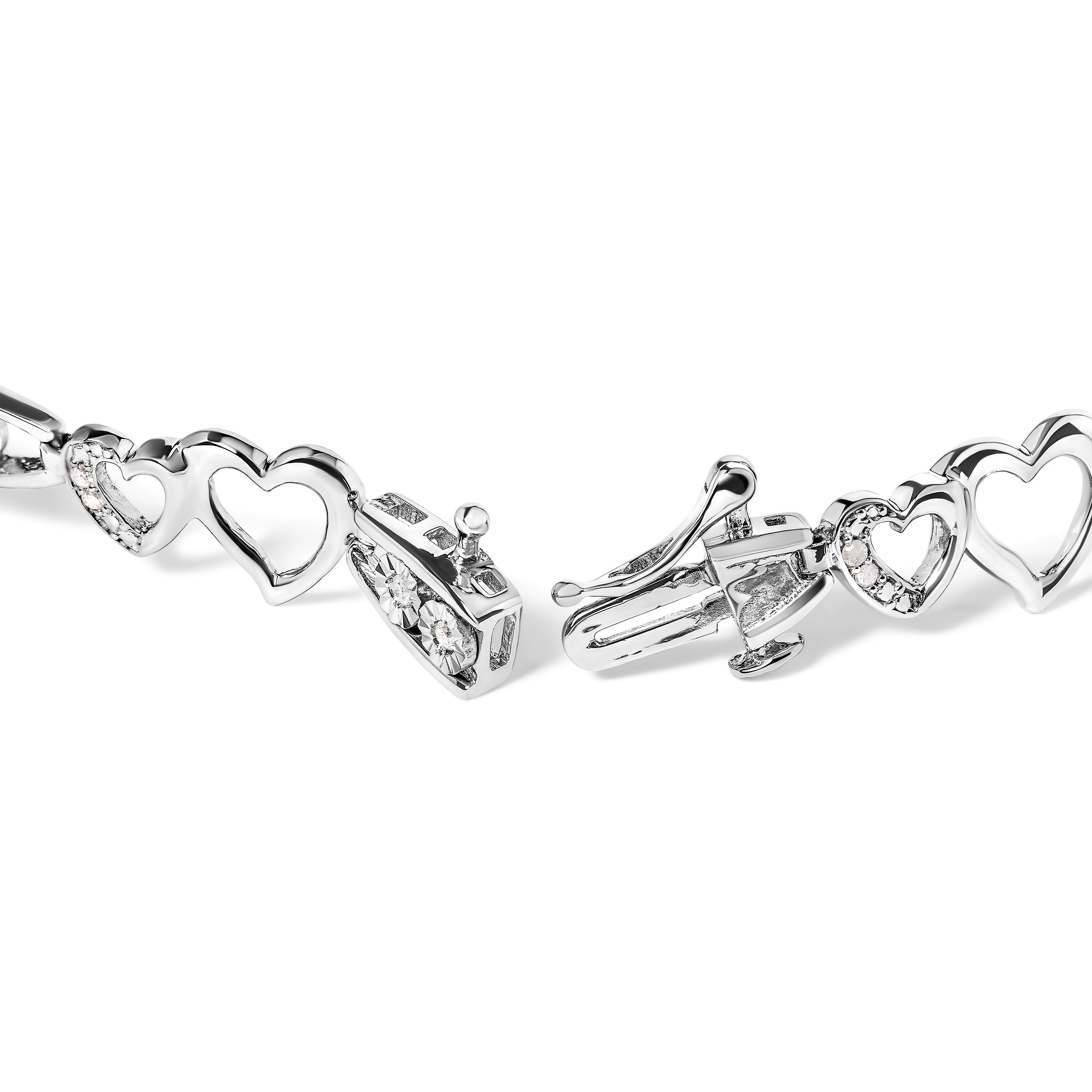 925 Sterling Silver 1/5 Cttw Diamond Double Heart Link Bracelet I-J Color, I3 Clarity - 7.25" Inches on sale at MyriadMart