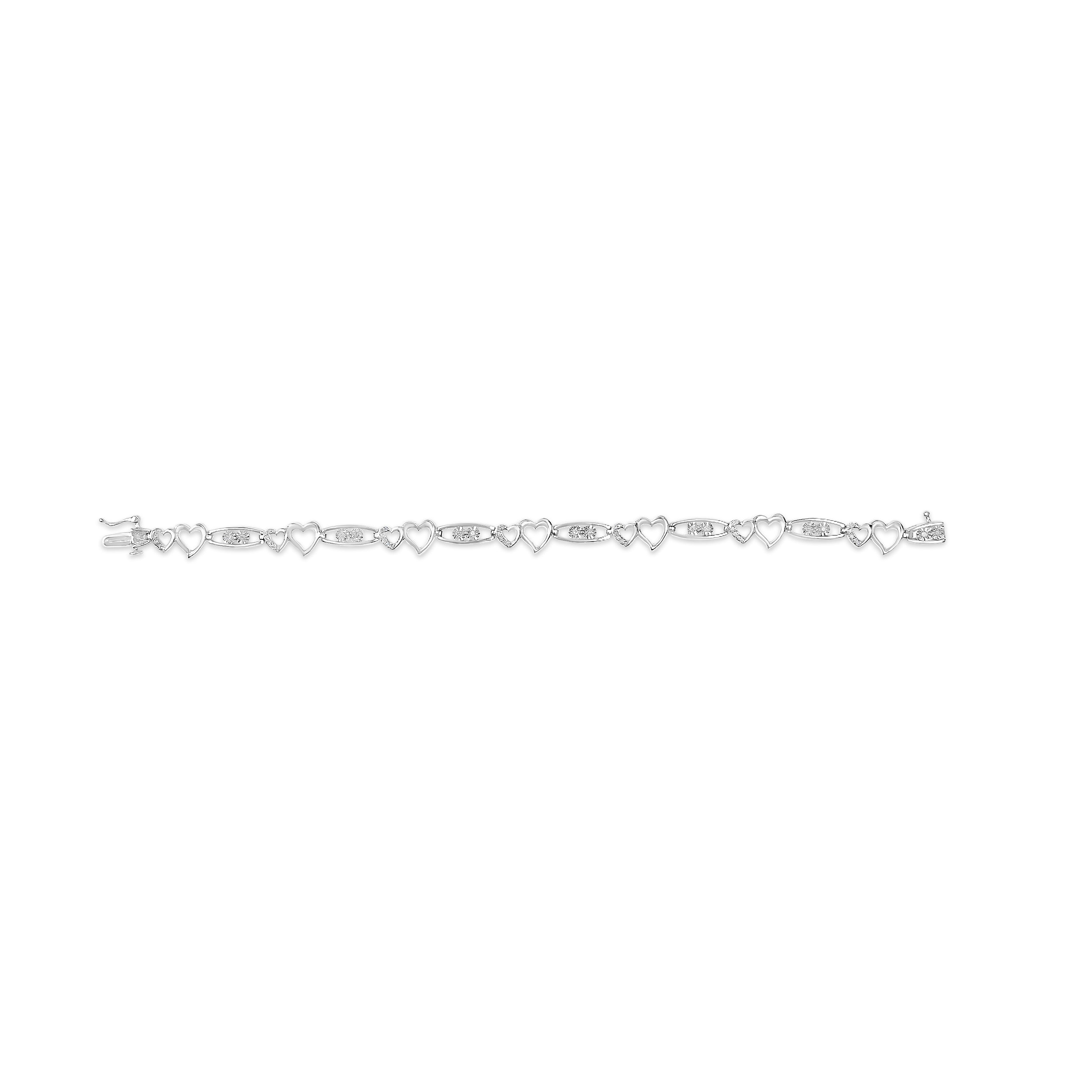 925 Sterling Silver 1/5 Cttw Diamond Double Heart Link Bracelet I-J Color, I3 Clarity - 7.25" Inches on sale at MyriadMart