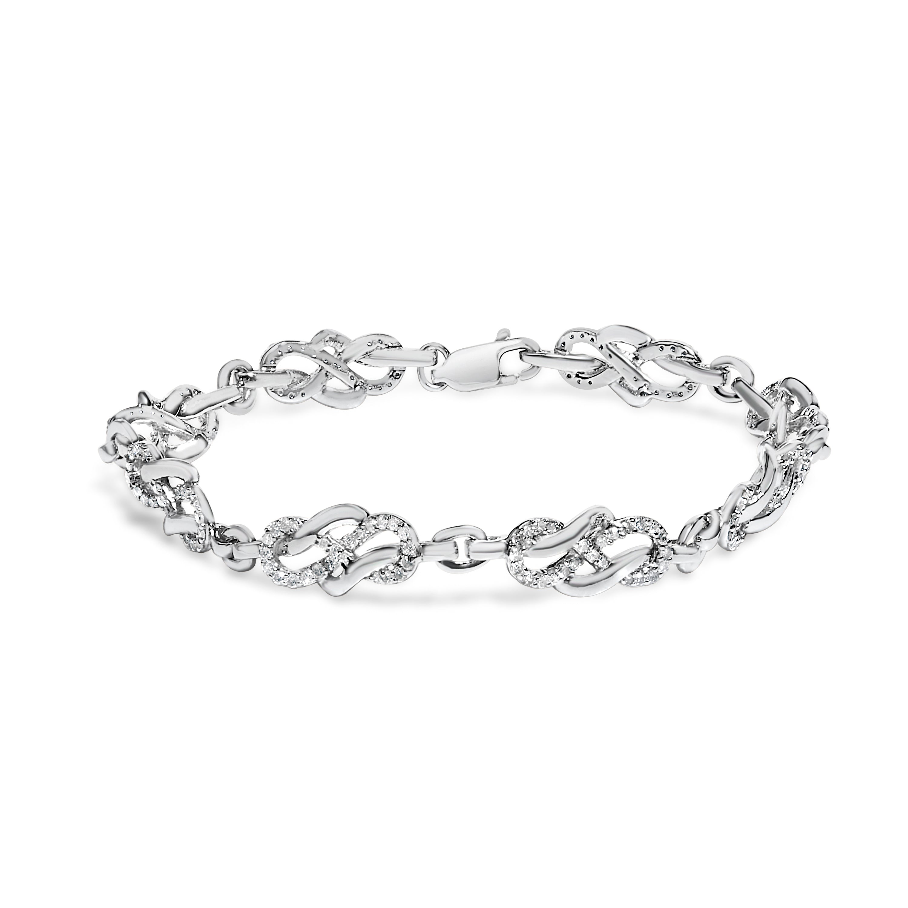 .925 Sterling Silver 1.0 Cttw Diamond Infinity Loop and Swirl Link Bracelet I-J Color, I2-I3 Clarity - 7.25" Inches on sale at MyriadMart