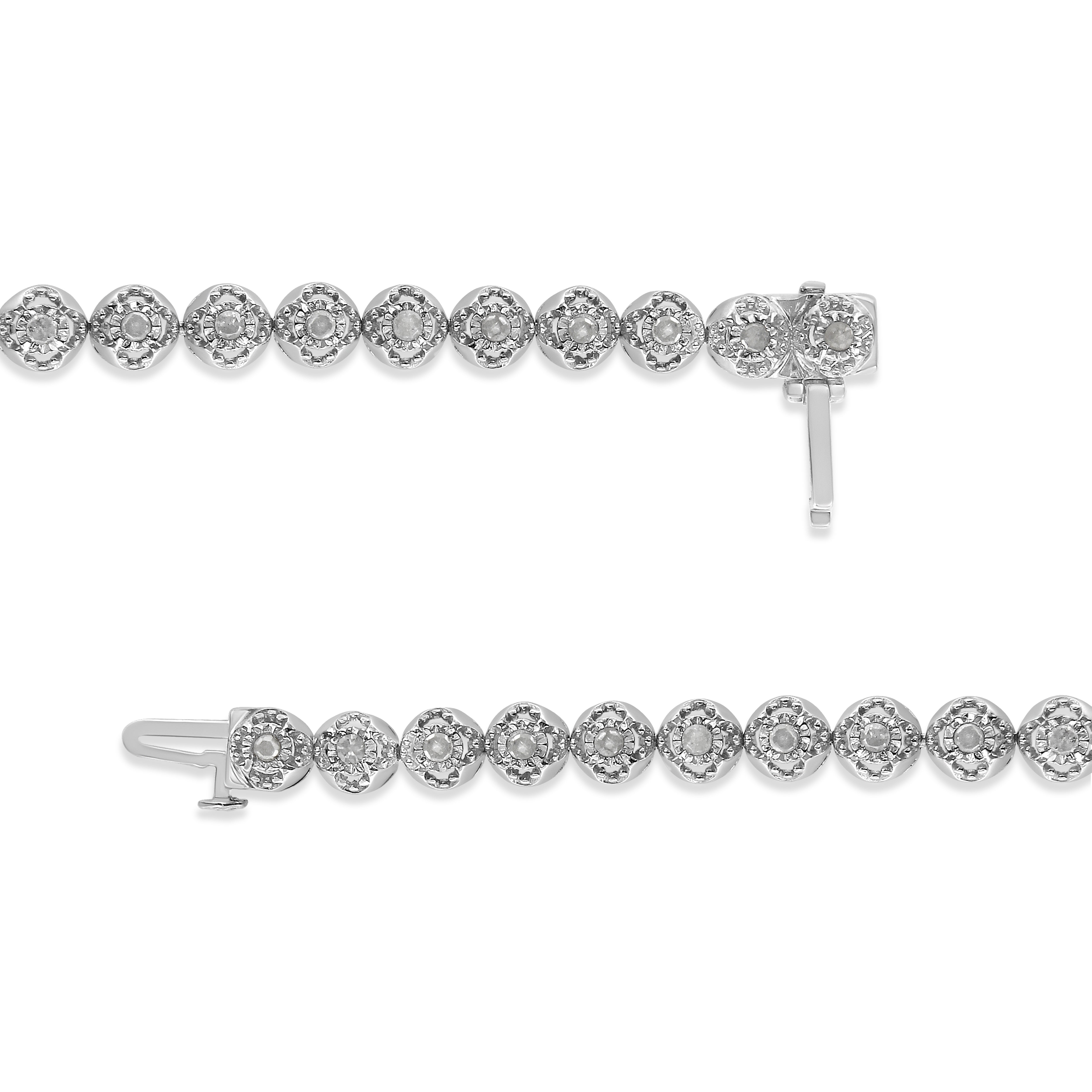 .925 Sterling Silver 1.0 Cttw Diamond Miracle-Plate Open Quatrefoil Flower Circle-Link 7" Tennis Bracelet I-J color, I3 clarity on sale at MyriadMart