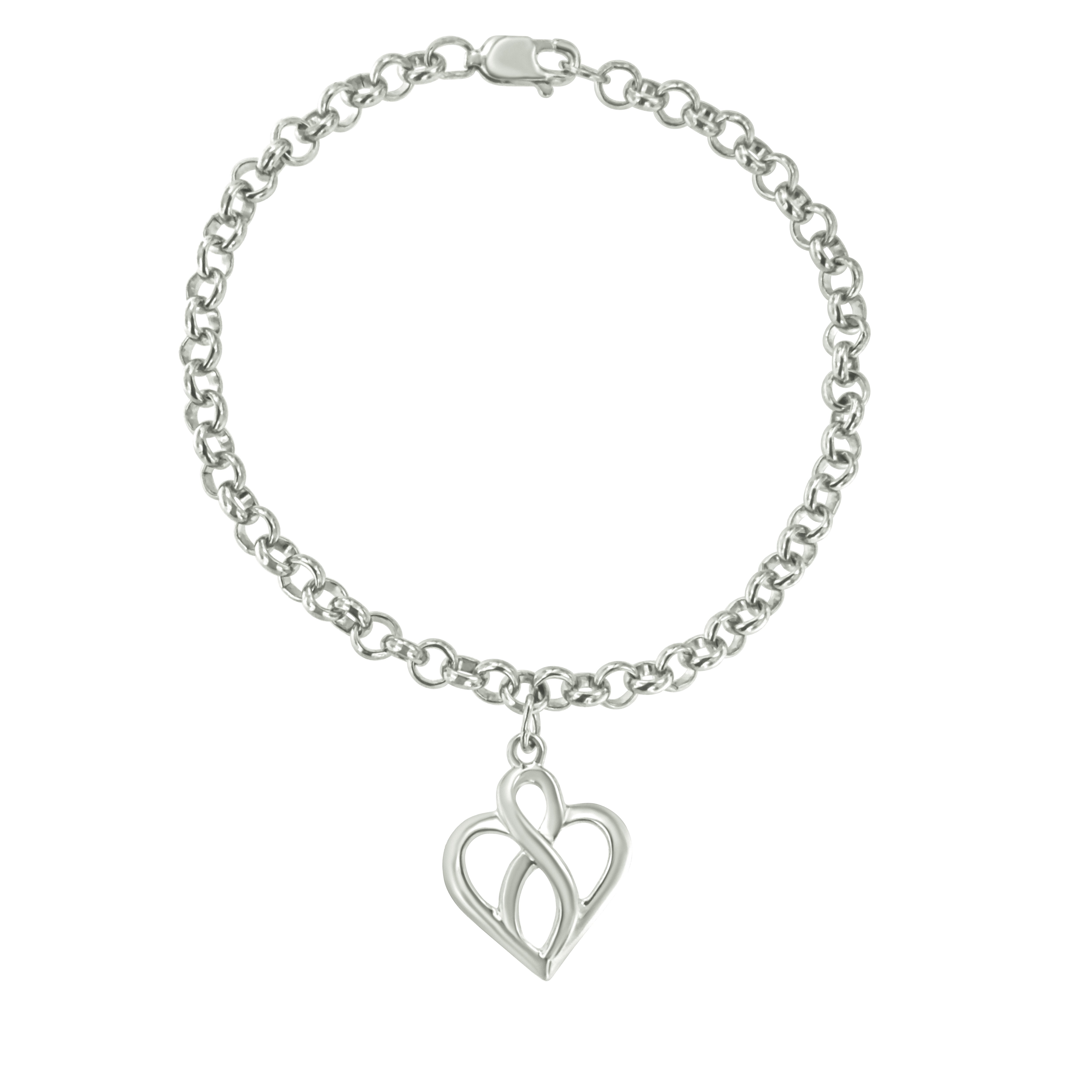 .925 Sterling Silver Open Heart with Center Vertical Infinity Chain Charm Bracelet - Size 7" on sale at MyriadMart