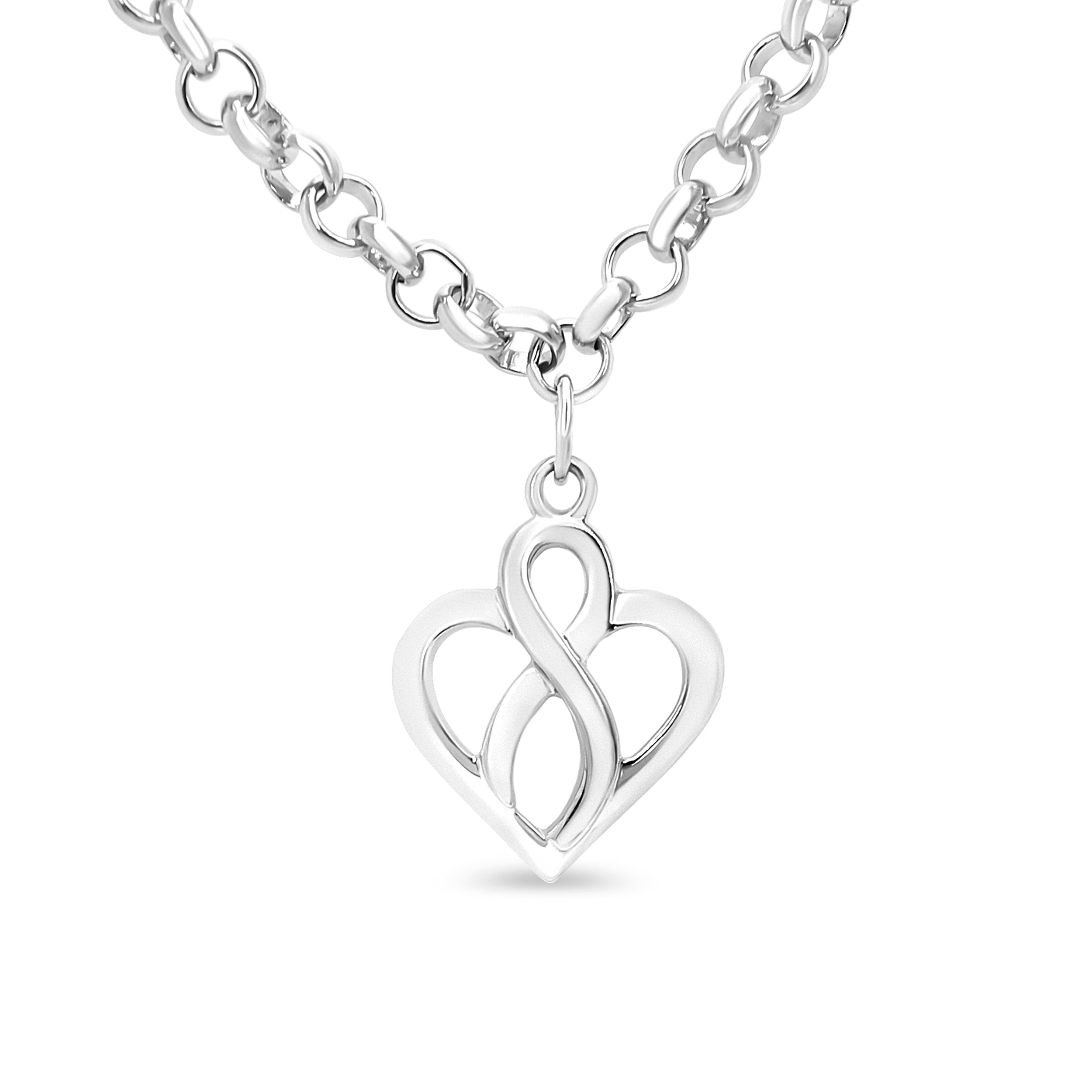 .925 Sterling Silver Open Heart with Center Vertical Infinity Chain Charm Bracelet - Size 7" on sale at MyriadMart