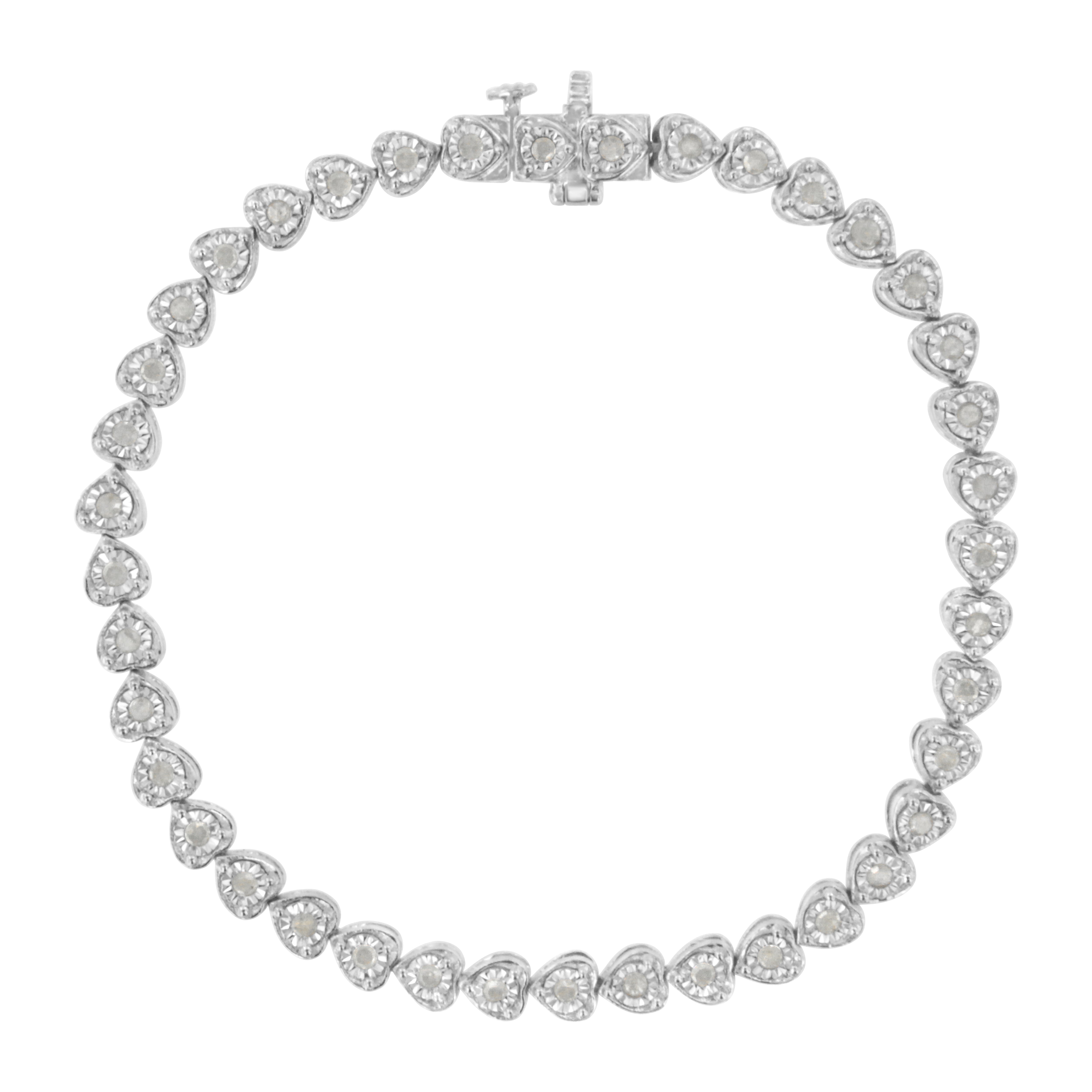 .925 Sterling Silver 1.0 Cttw Miracle Set Diamond Heart-Link 7" Tennis Bracelet I-J Color, I2-I3 Clarity on sale at MyriadMart