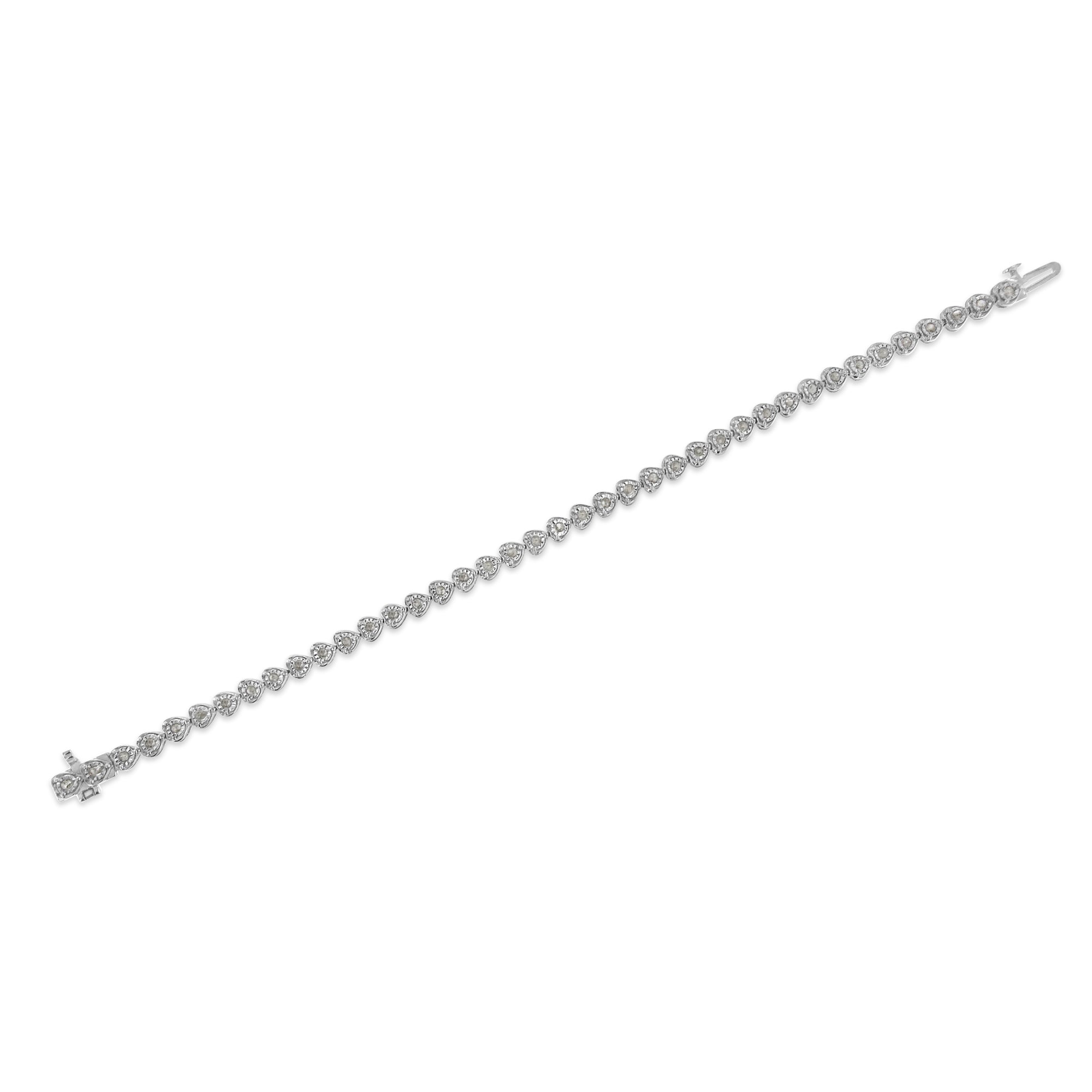 .925 Sterling Silver 1.0 Cttw Miracle Set Diamond Heart-Link 7" Tennis Bracelet I-J Color, I2-I3 Clarity on sale at MyriadMart