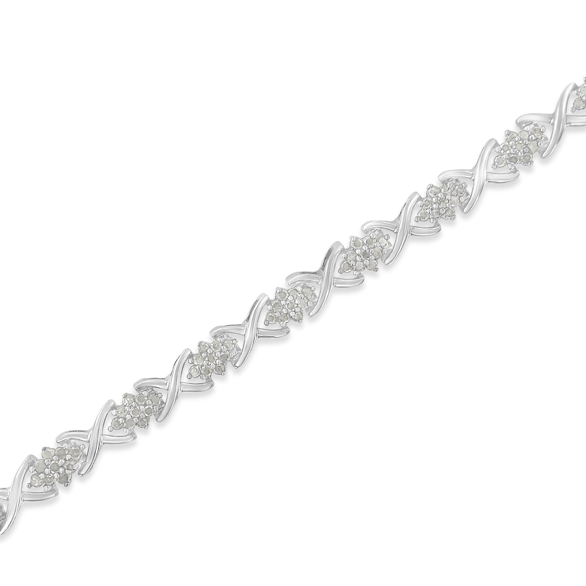 .925 Sterling Silver 1-1/2 Cttw Diamond Cluster X Link 7" Tennis Bracelet I-J color, I3 clarity on sale at MyriadMart