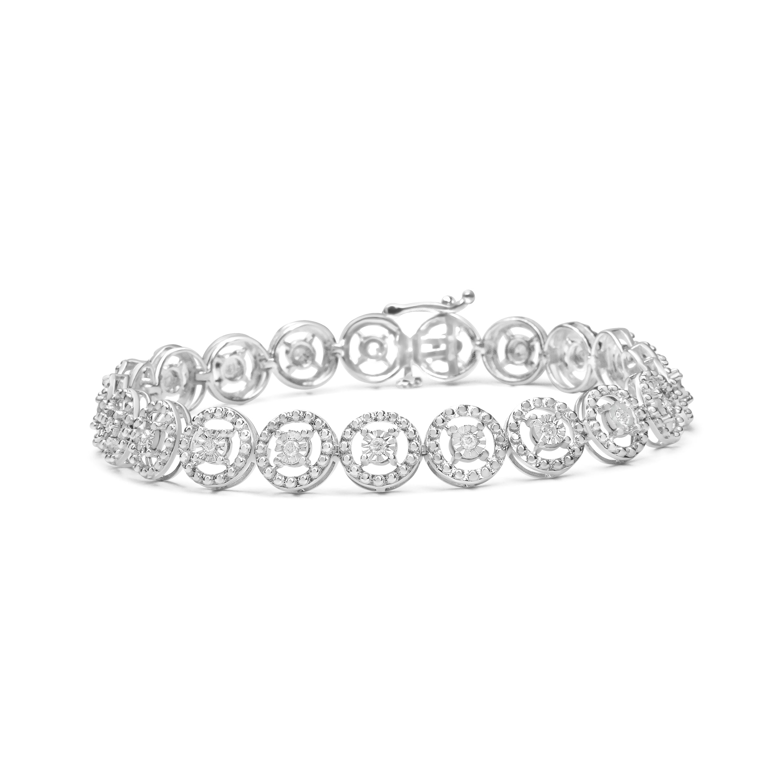 .925 Sterling Silver 1/2 Cttw Diamond Nested Circle Miracle Set Open Wheel 7" Fashion Link Bracelet I-J Color, I3 Clarity on sale at MyriadMart