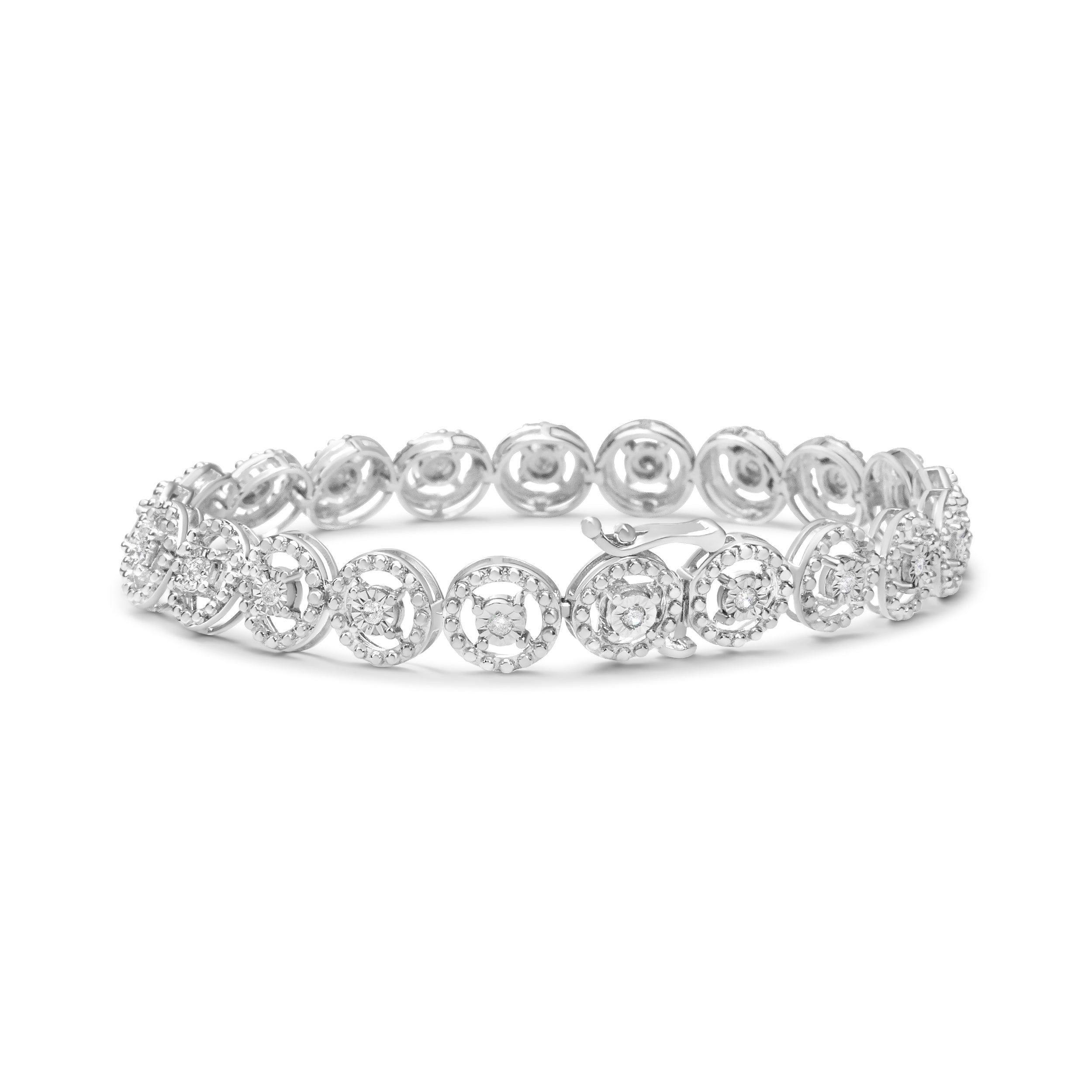 .925 Sterling Silver 1/2 Cttw Diamond Nested Circle Miracle Set Open Wheel 7" Fashion Link Bracelet I-J Color, I3 Clarity on sale at MyriadMart