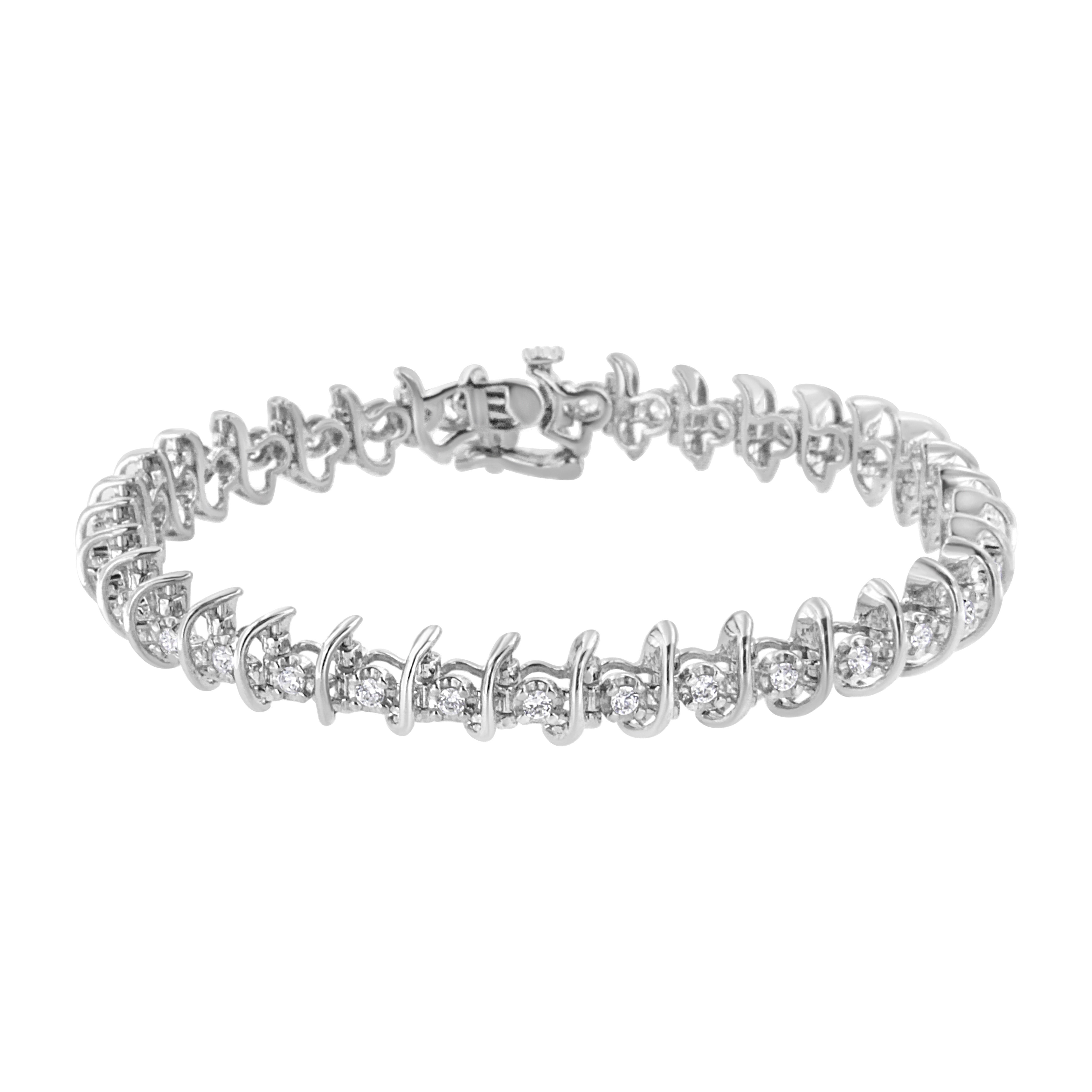 .925 Sterling Silver 1 cttw Prong-Set Diamond Link Bracelet I-J, I1-I2 - 7.25" on sale at MyriadMart