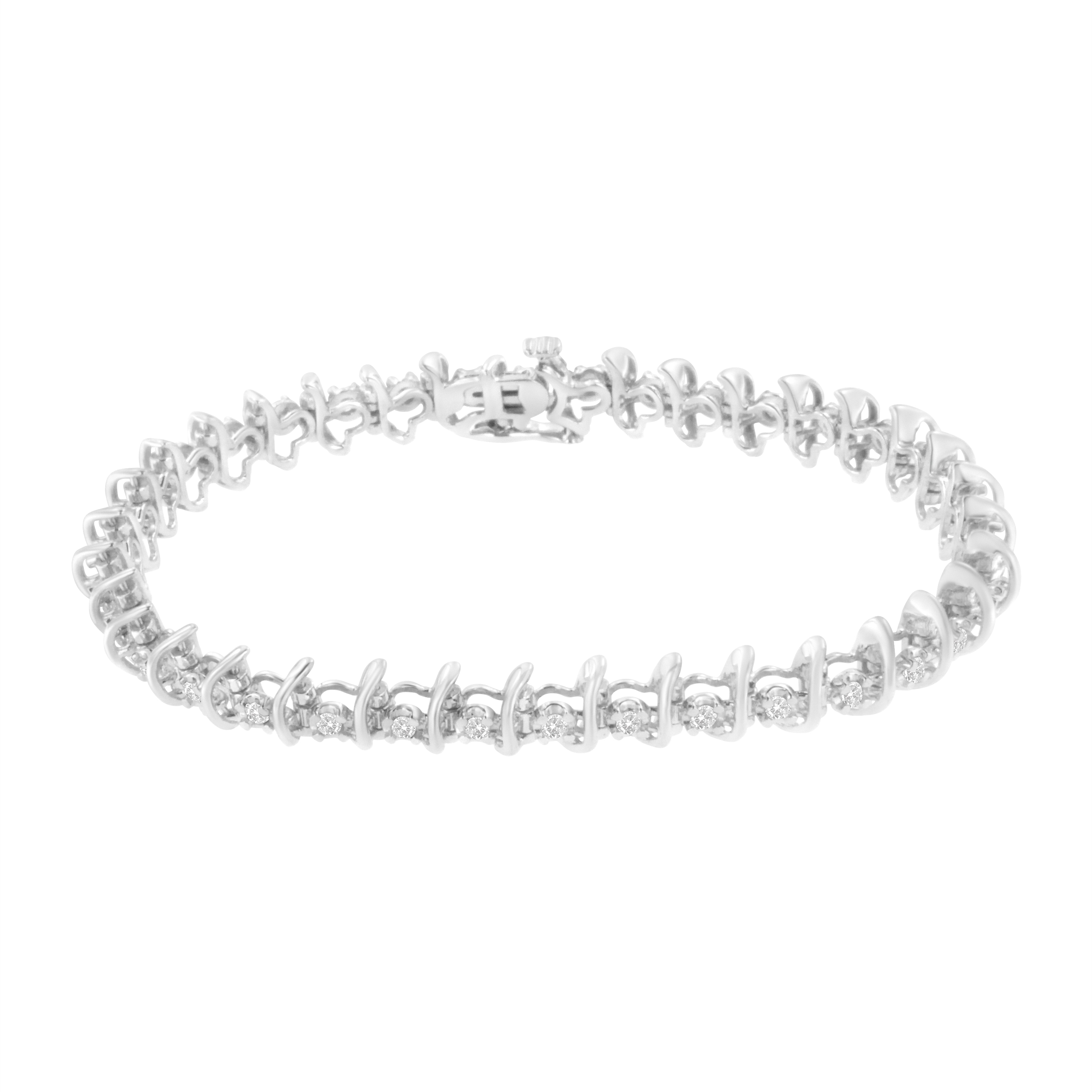 .925 Sterling Silver 1 cttw Prong-Set Diamond Link Bracelet I-J, I1-I2 - 7.25" on sale at MyriadMart