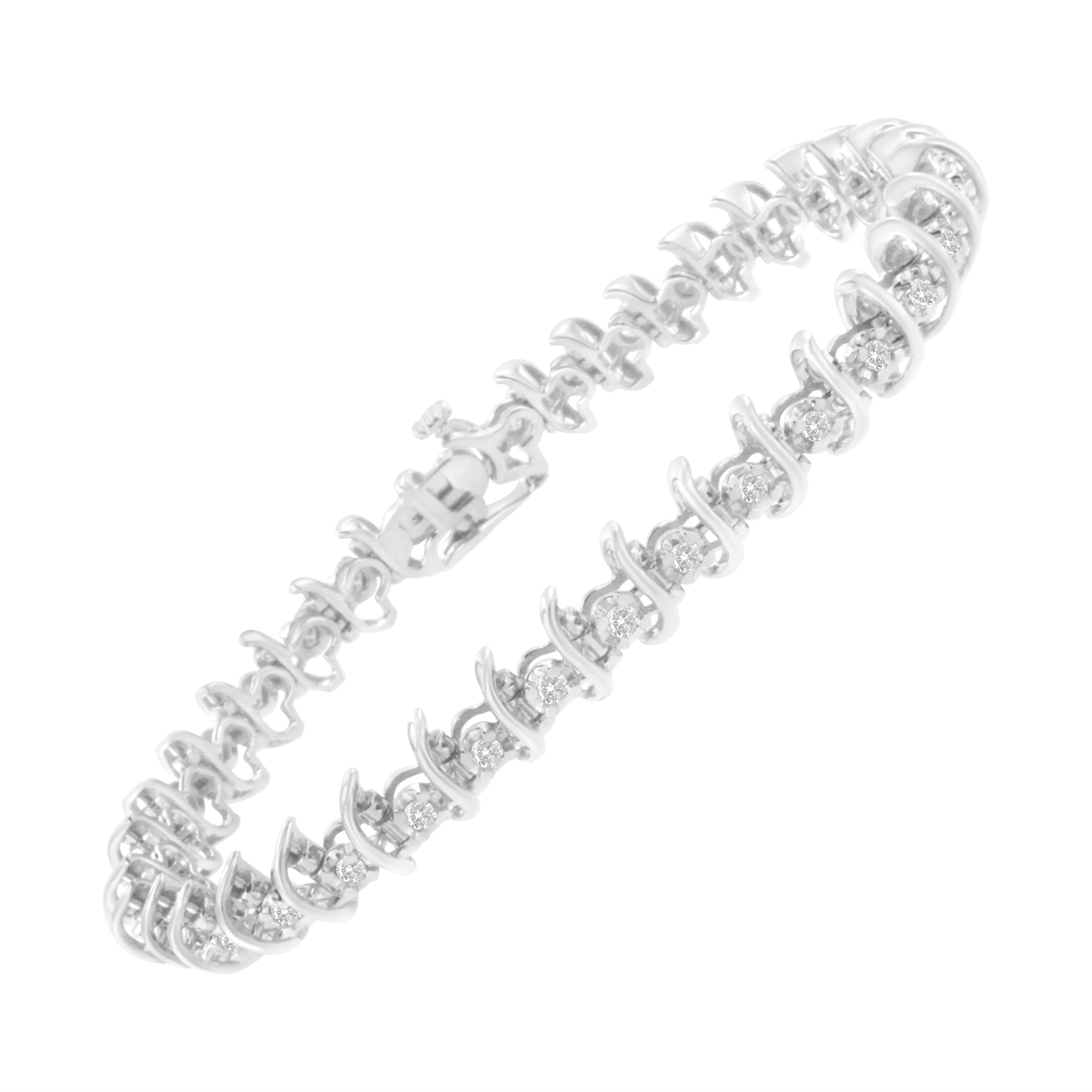 .925 Sterling Silver 1 cttw Prong-Set Diamond Link Bracelet I-J, I1-I2 - 7.25" on sale at MyriadMart