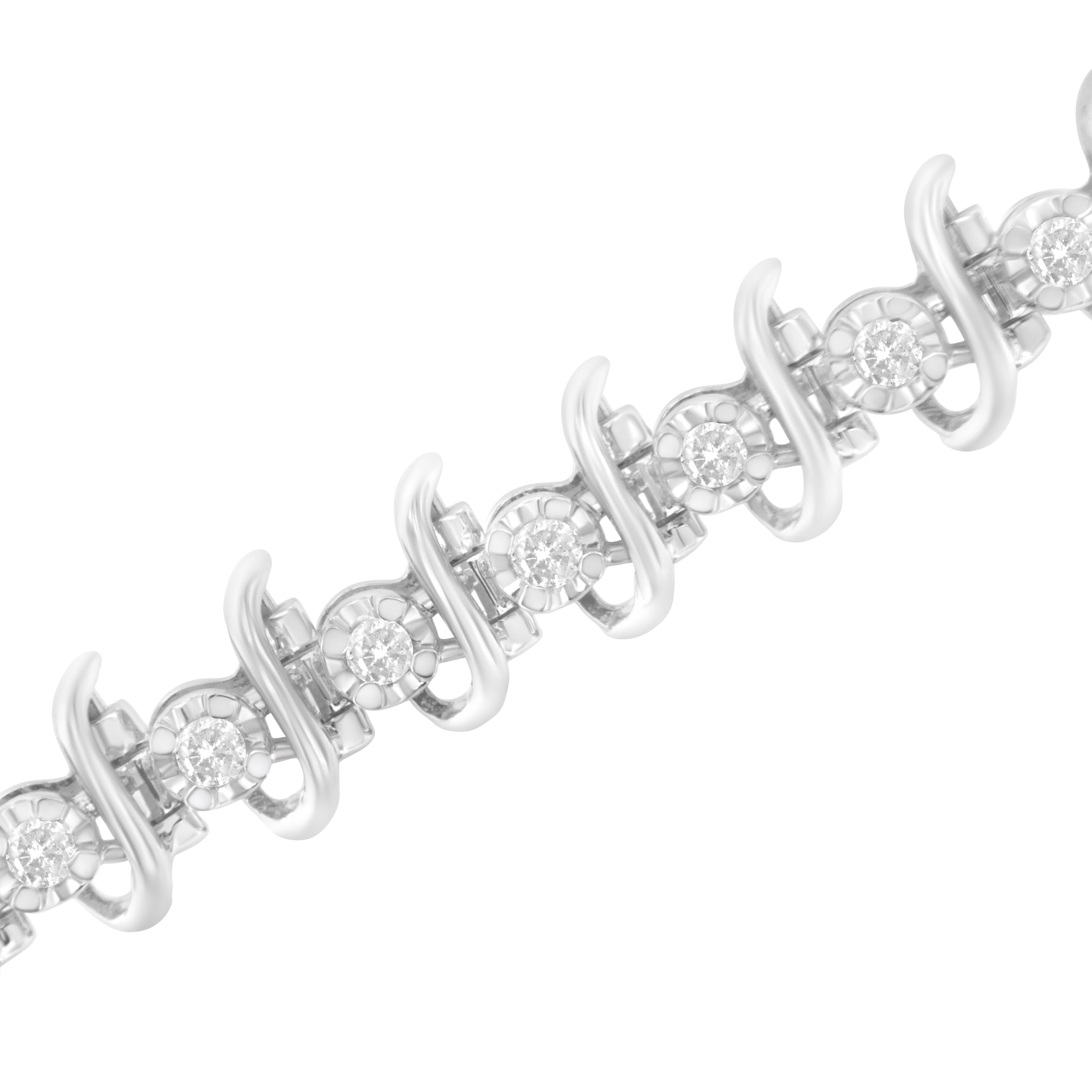 .925 Sterling Silver 1 cttw Prong-Set Diamond Link Bracelet I-J, I1-I2 - 7.25" on sale at MyriadMart