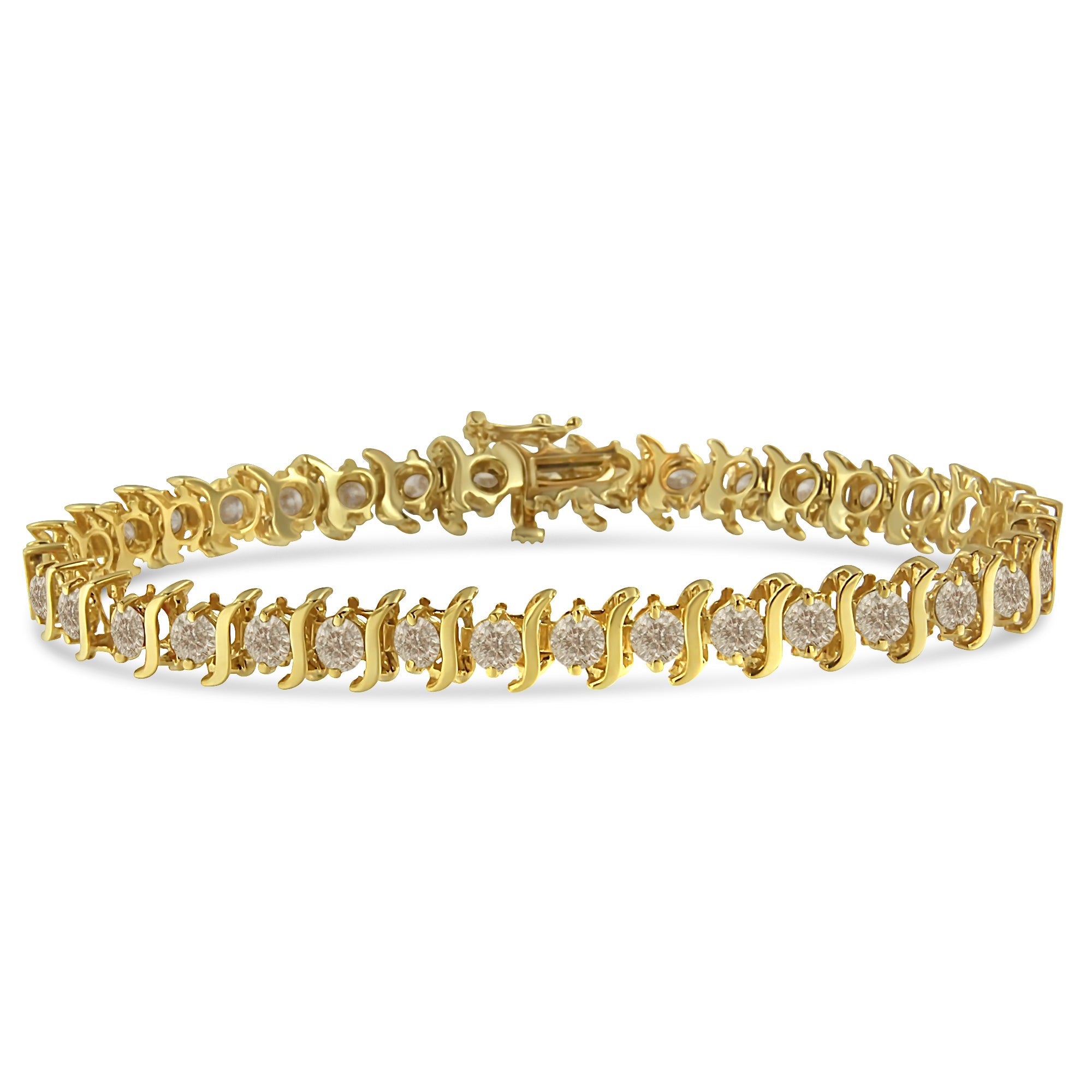 10K Yellow Gold Plated .925 Sterling Silver 7.0 cttw 2-Prong Set Round Brilliant Cut Diamond "S" Link Bracelet J-K color, I1-I2 clarity - 7" on sale at MyriadMart