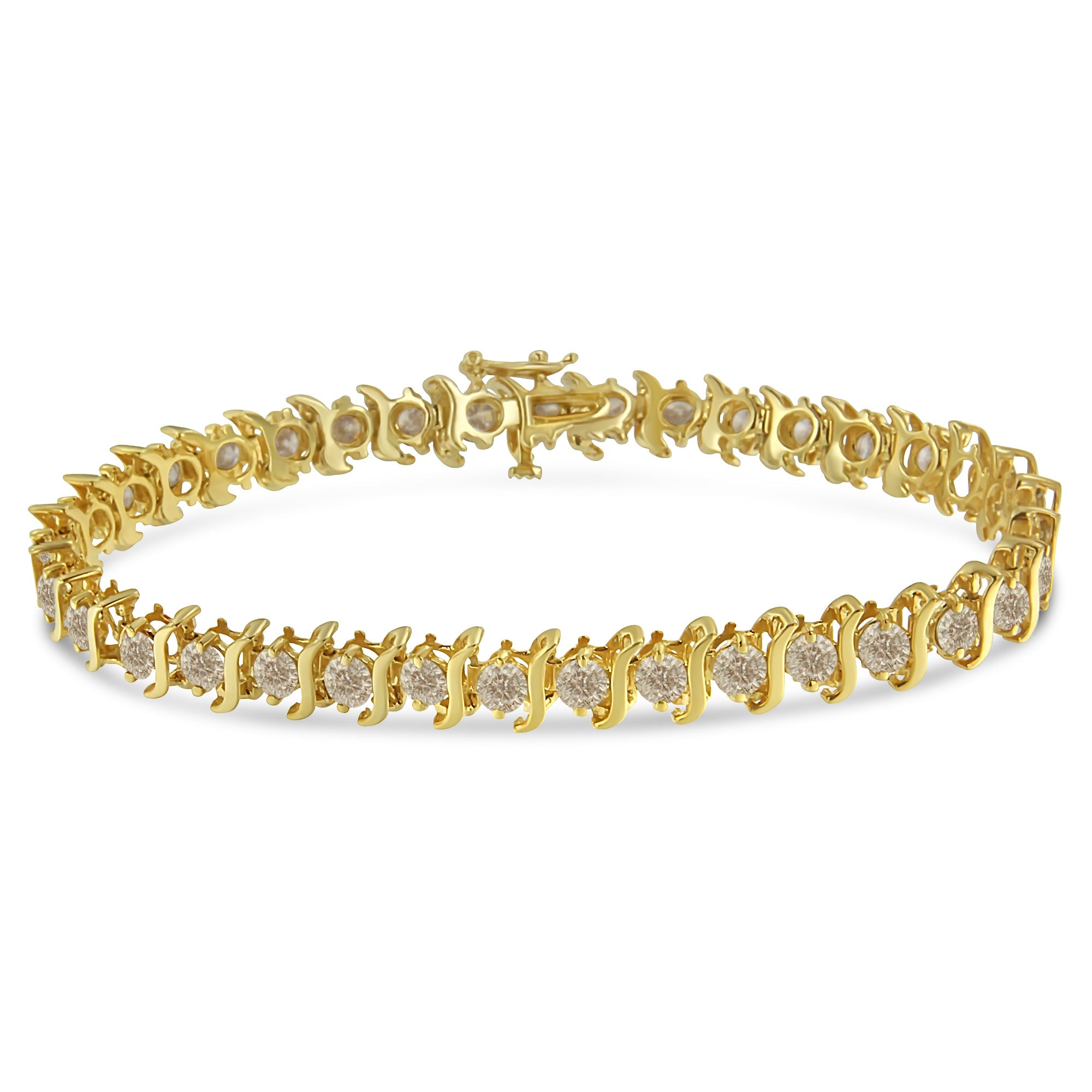 10K Yellow Gold Plated .925 Sterling Silver 7.0 cttw 2-Prong Set Round Brilliant Cut Diamond "S" Link Bracelet J-K color, I1-I2 clarity - 7" on sale at MyriadMart