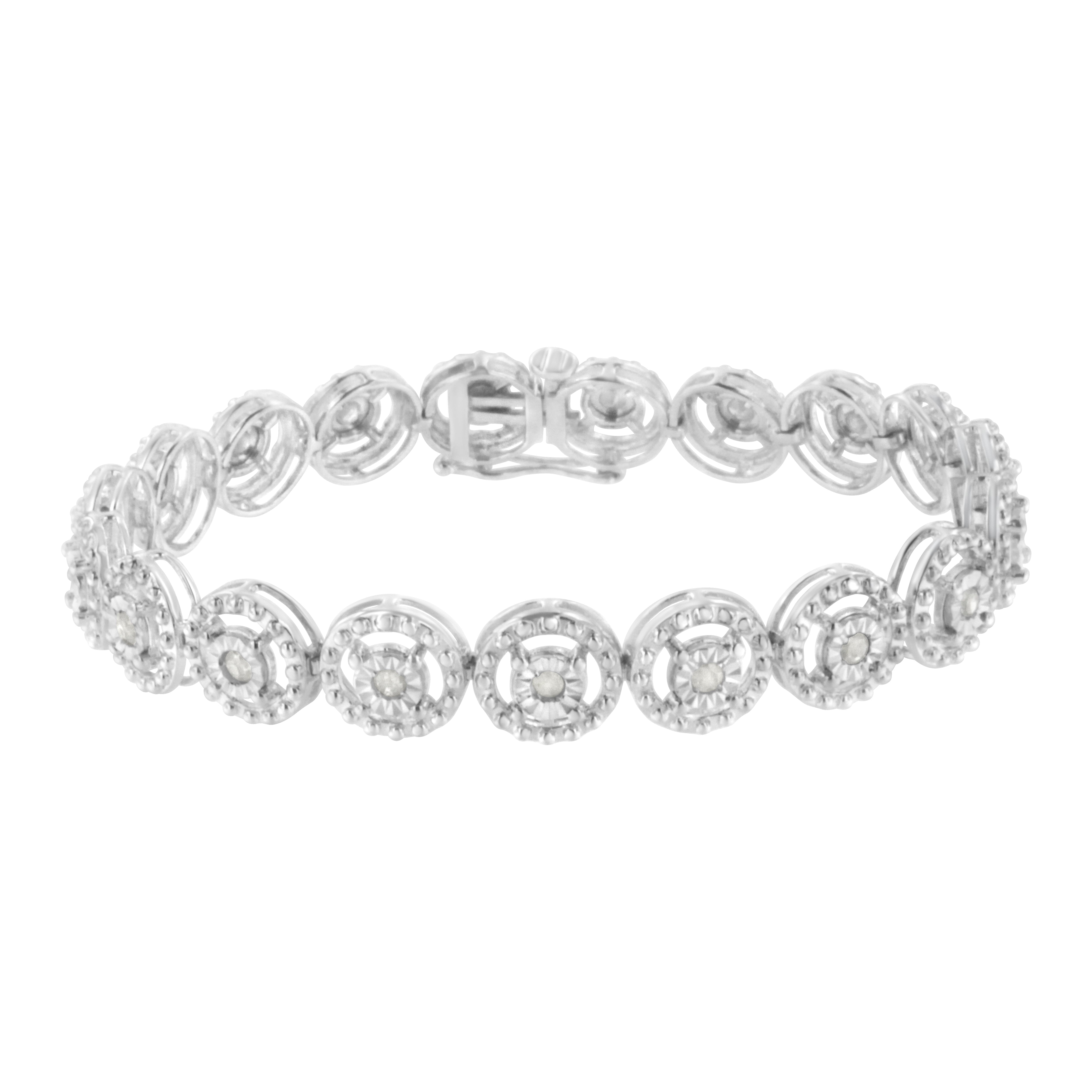 .925 Sterling Silver 1.0 Cttw Diamond Nested Circle Miracle Set Open Wheel 7" Fashion Link Bracelet I-J Color, I3 Clarity on sale at MyriadMart