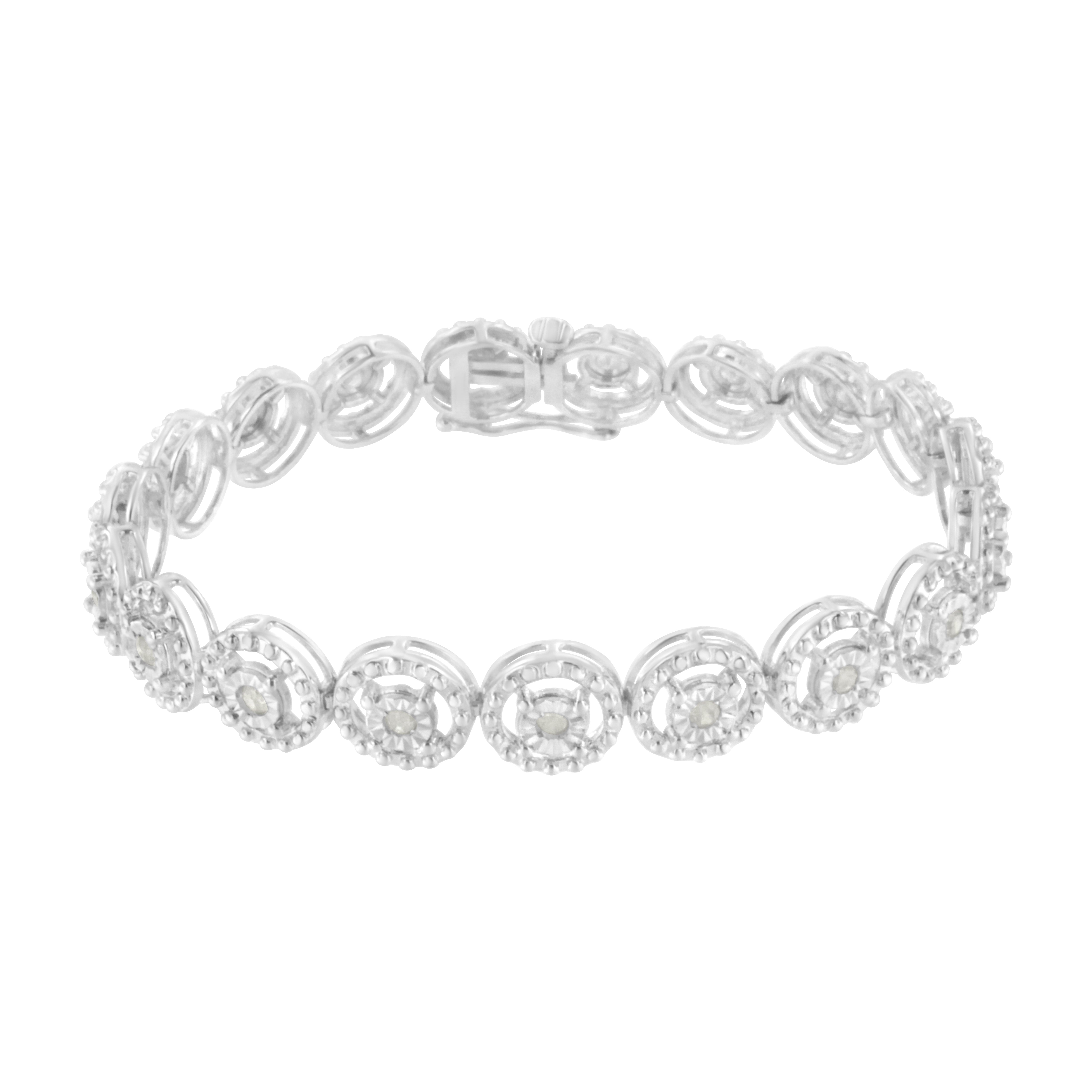 .925 Sterling Silver 1.0 Cttw Diamond Nested Circle Miracle Set Open Wheel 7" Fashion Link Bracelet I-J Color, I3 Clarity on sale at MyriadMart