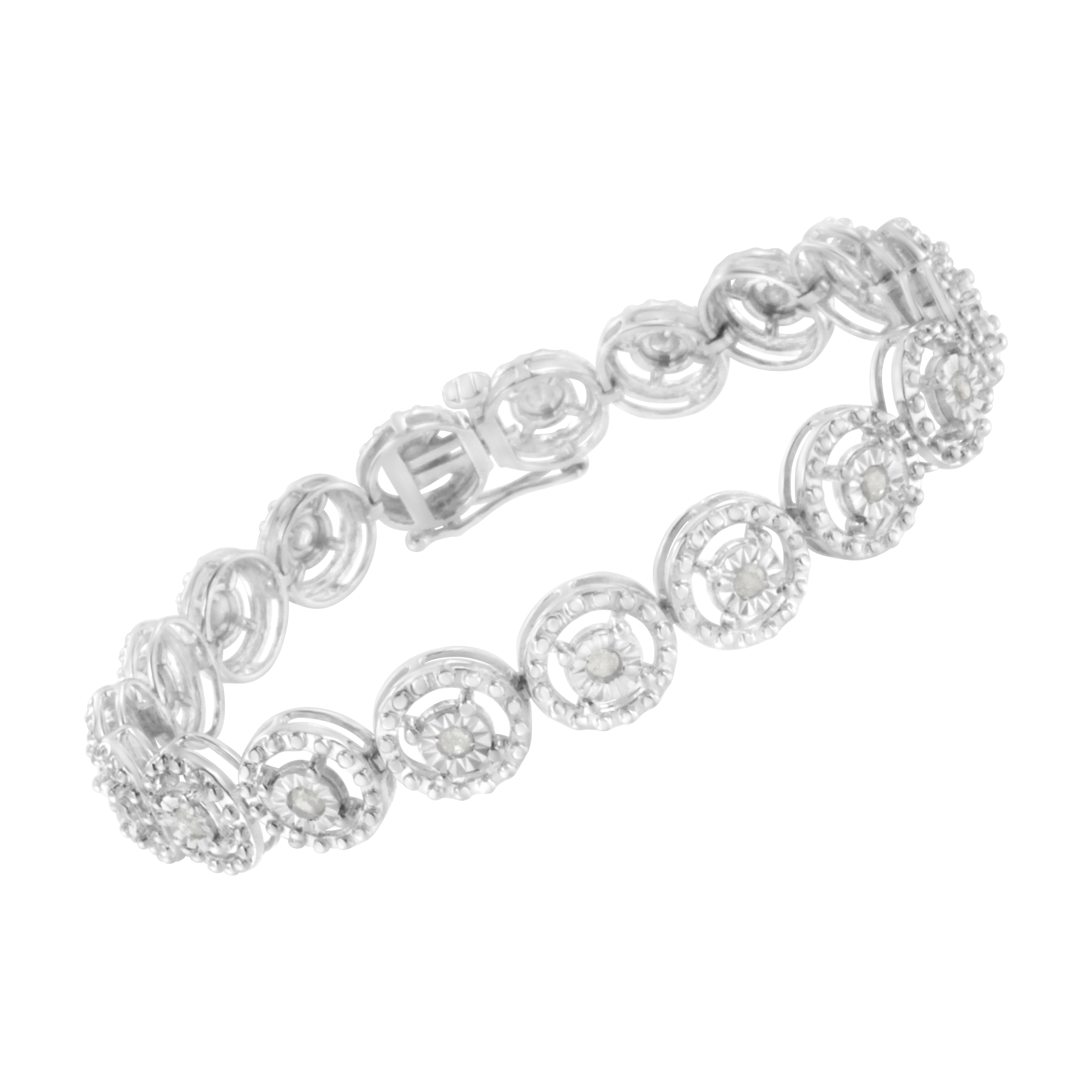 .925 Sterling Silver 1.0 Cttw Diamond Nested Circle Miracle Set Open Wheel 7" Fashion Link Bracelet I-J Color, I3 Clarity on sale at MyriadMart