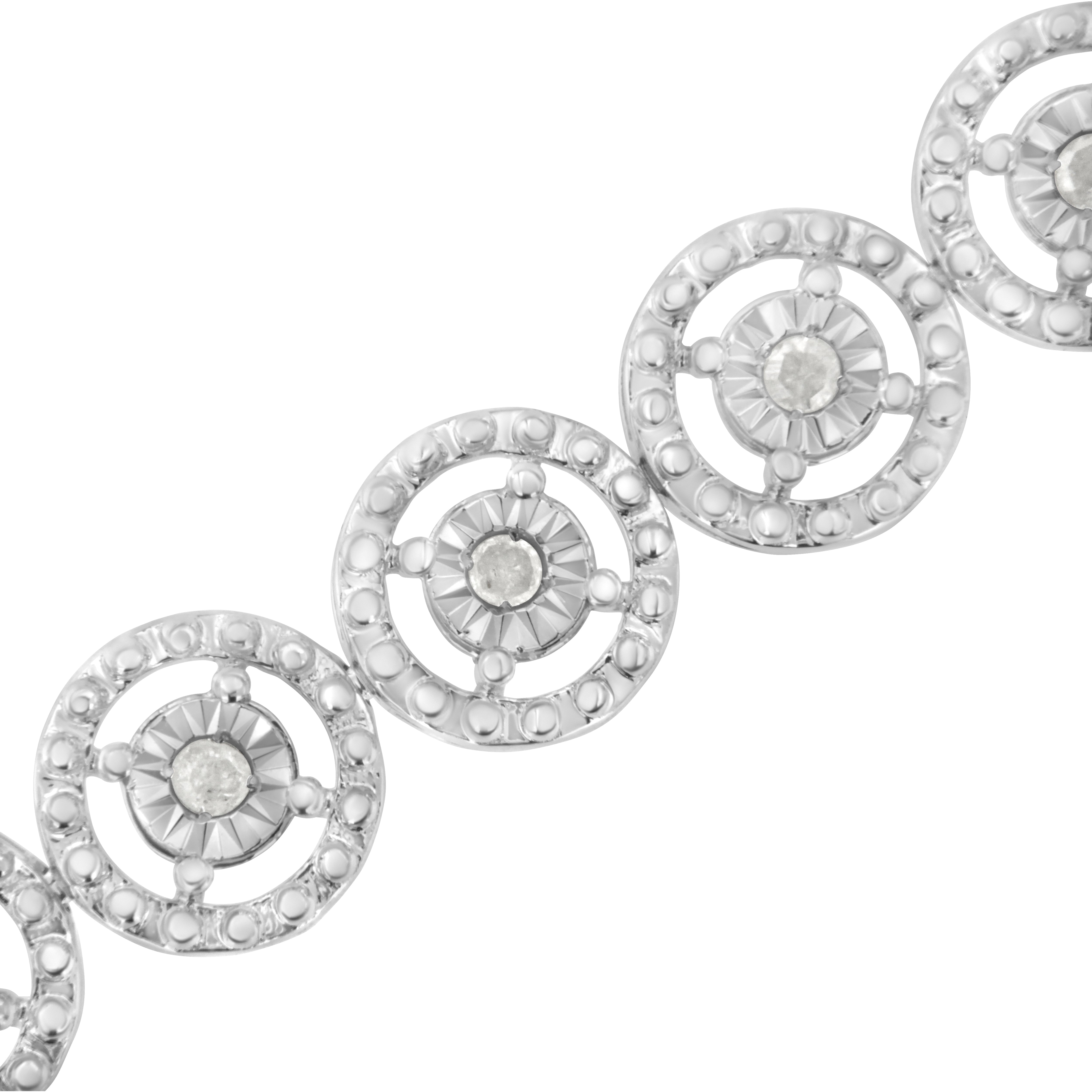 .925 Sterling Silver 1.0 Cttw Diamond Nested Circle Miracle Set Open Wheel 7" Fashion Link Bracelet I-J Color, I3 Clarity on sale at MyriadMart