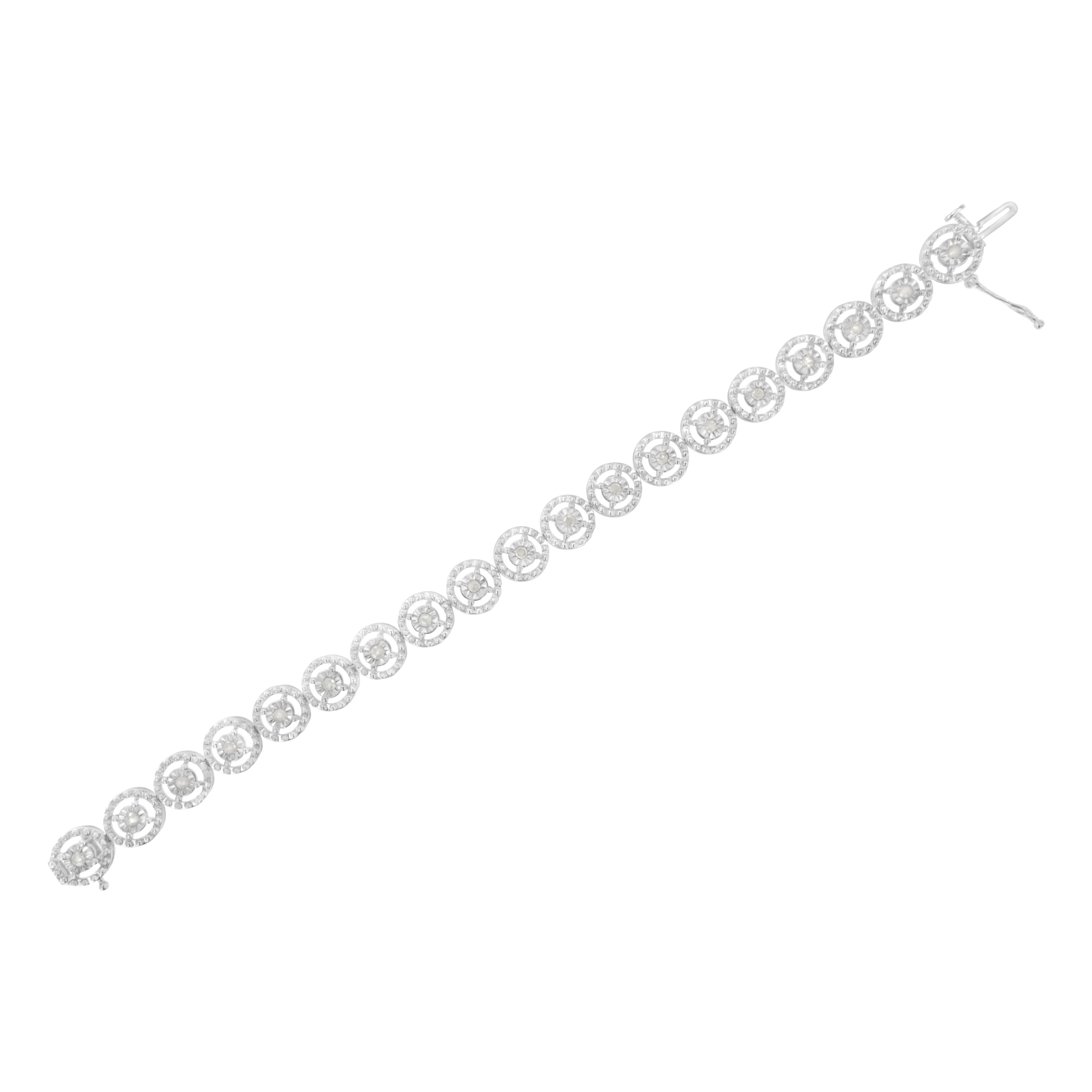 .925 Sterling Silver 1.0 Cttw Diamond Nested Circle Miracle Set Open Wheel 7" Fashion Link Bracelet I-J Color, I3 Clarity on sale at MyriadMart