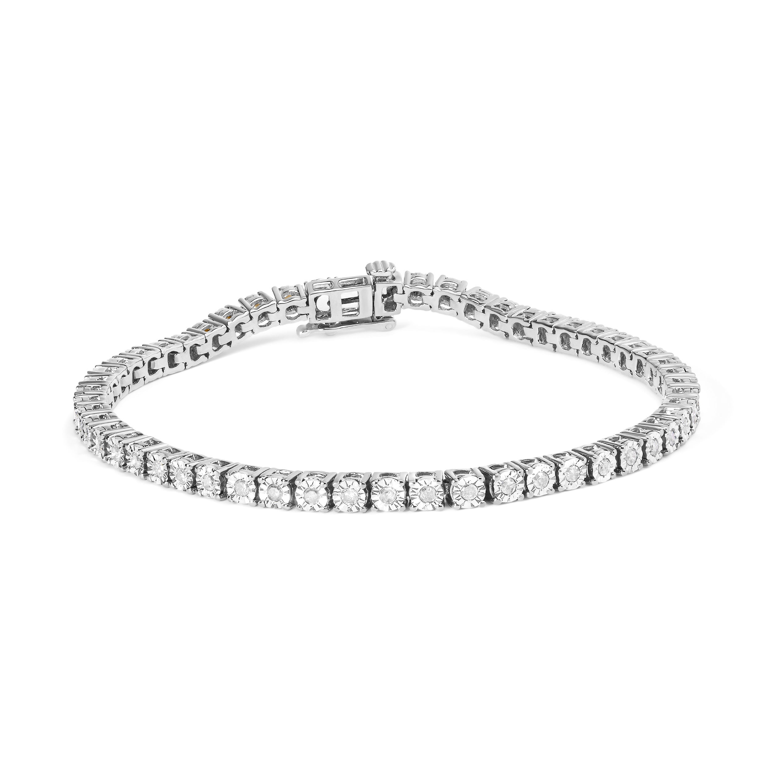 .925 Sterling Silver 1.0 Cttw Miracle-Set Diamond Round Faceted Bezel Tennis Bracelet I-J Color, I3 Clarity - 7" on sale at MyriadMart