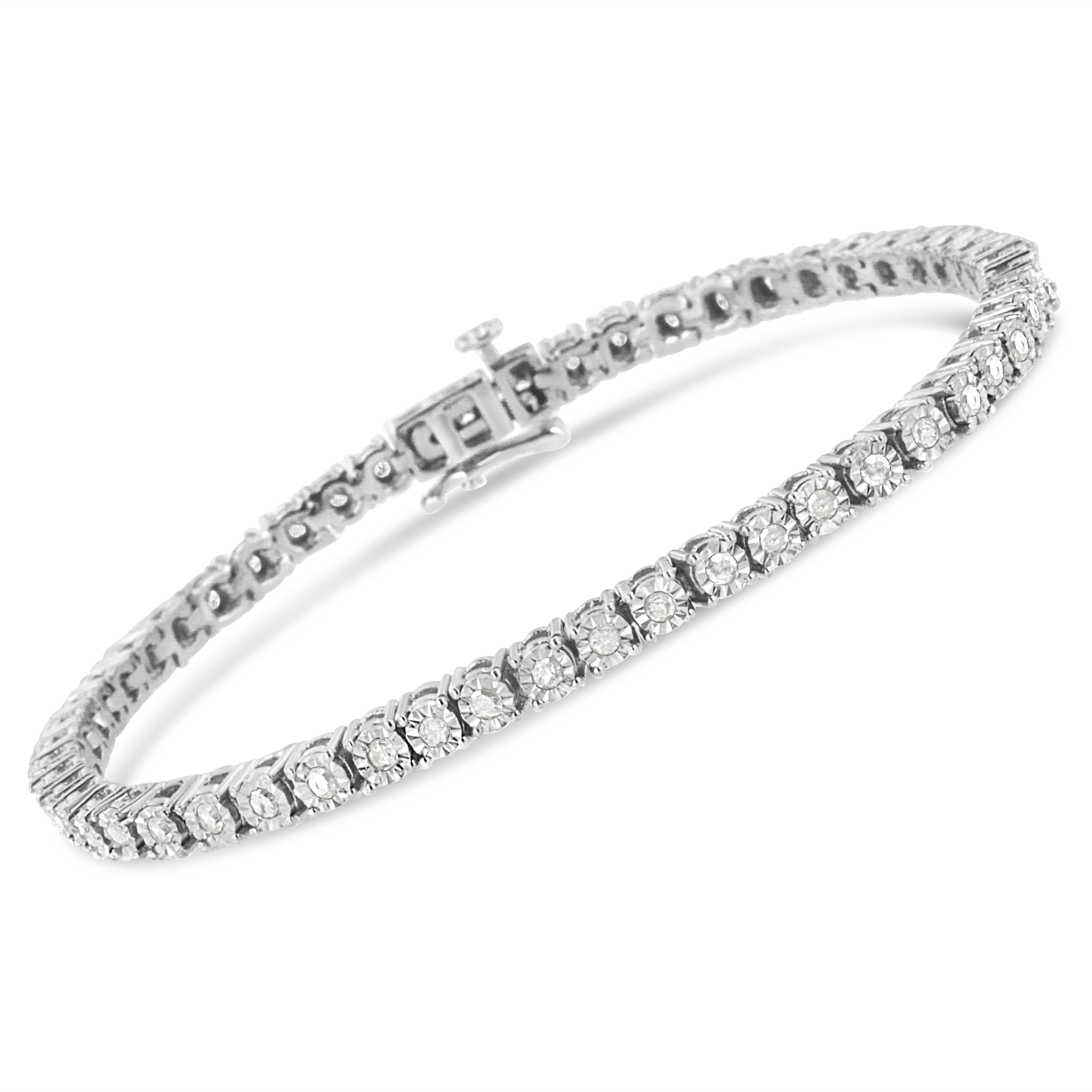 .925 Sterling Silver 1.0 Cttw Miracle-Set Diamond Round Faceted Bezel Tennis Bracelet I-J Color, I3 Clarity - 7" on sale at MyriadMart