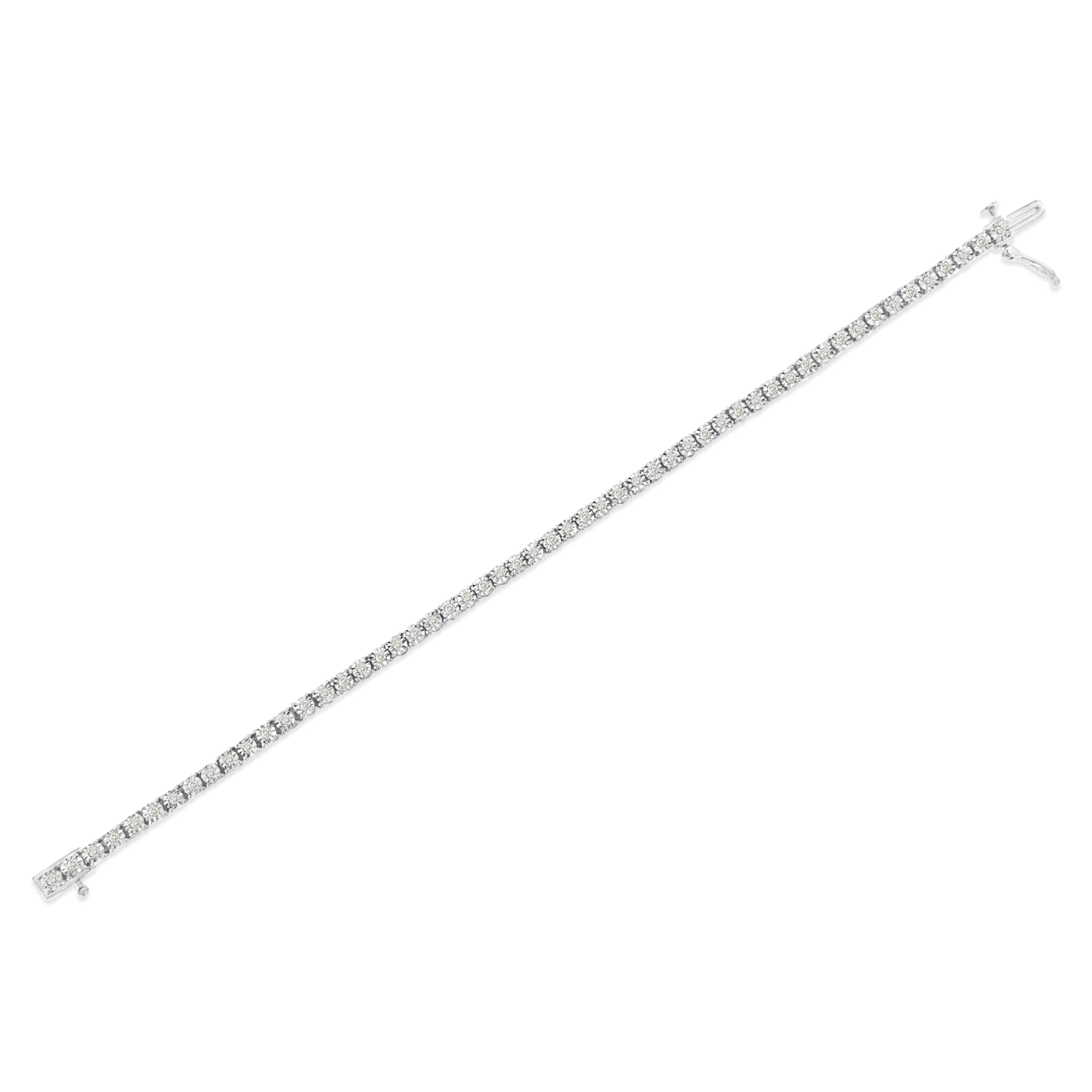 .925 Sterling Silver 1.0 Cttw Miracle-Set Diamond Round Faceted Bezel Tennis Bracelet I-J Color, I3 Clarity - 7" on sale at MyriadMart
