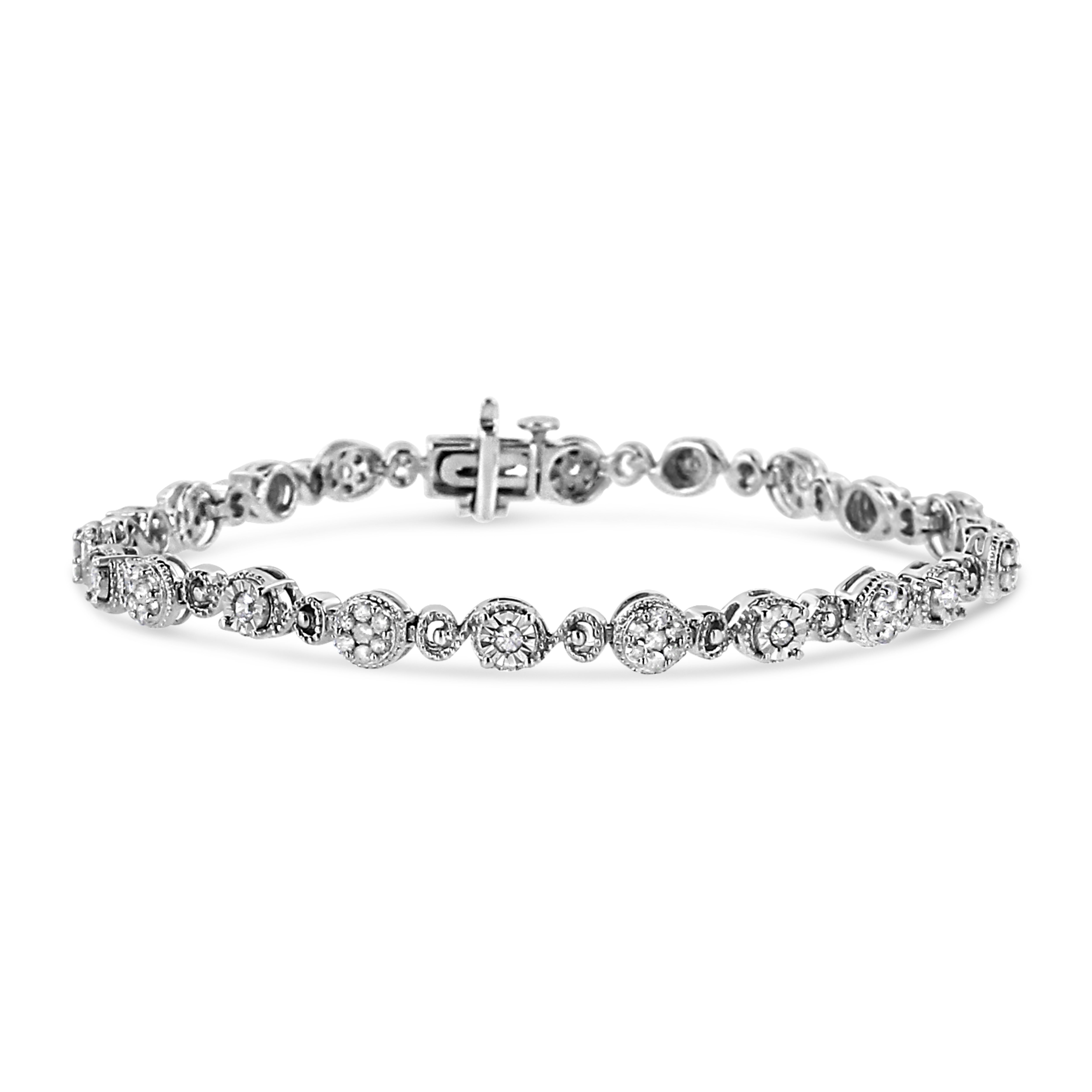 .925 Sterling Silver 1.0 Cttw Diamond Swirl Beaded Link Bracelet I-J Color, I3-Promo Clarity - 7.25" Inches on sale at MyriadMart