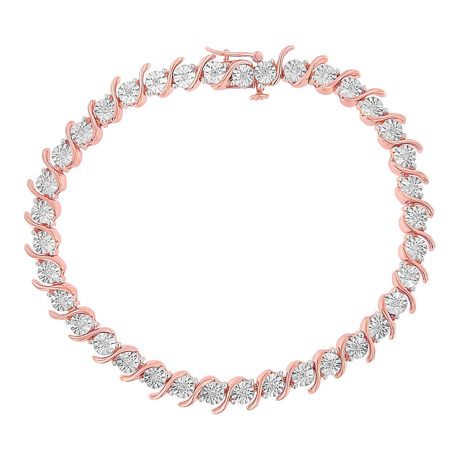 14K Rose Gold Plated .925 Sterling Silver 1/10 Cttw Diamond Round Miracle Plate and "S" Link Tennis Bracelet I-J Color, I2- I3 Clarity - 7" on sale at MyriadMart