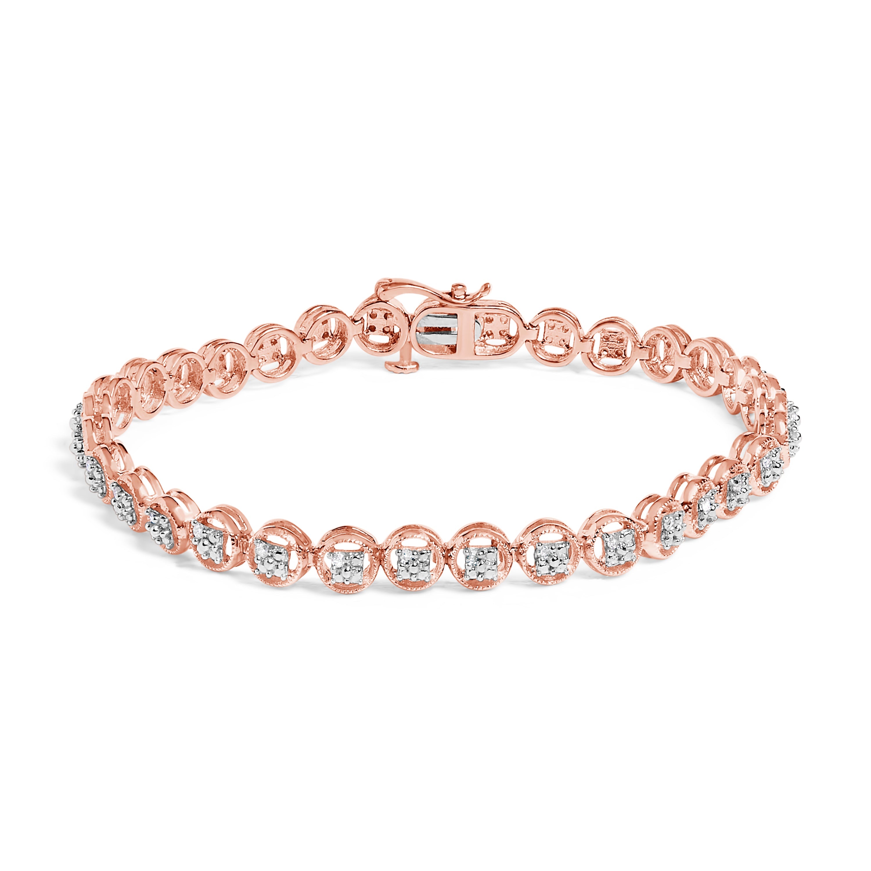 14K Yellow Gold Plated .925 Sterling Silver 1/10 Cttw Diamond Open Circle Beaded Wheel Link Tennis Bracelet I-J Color, I3 Clarity - 7.25" on sale at MyriadMart