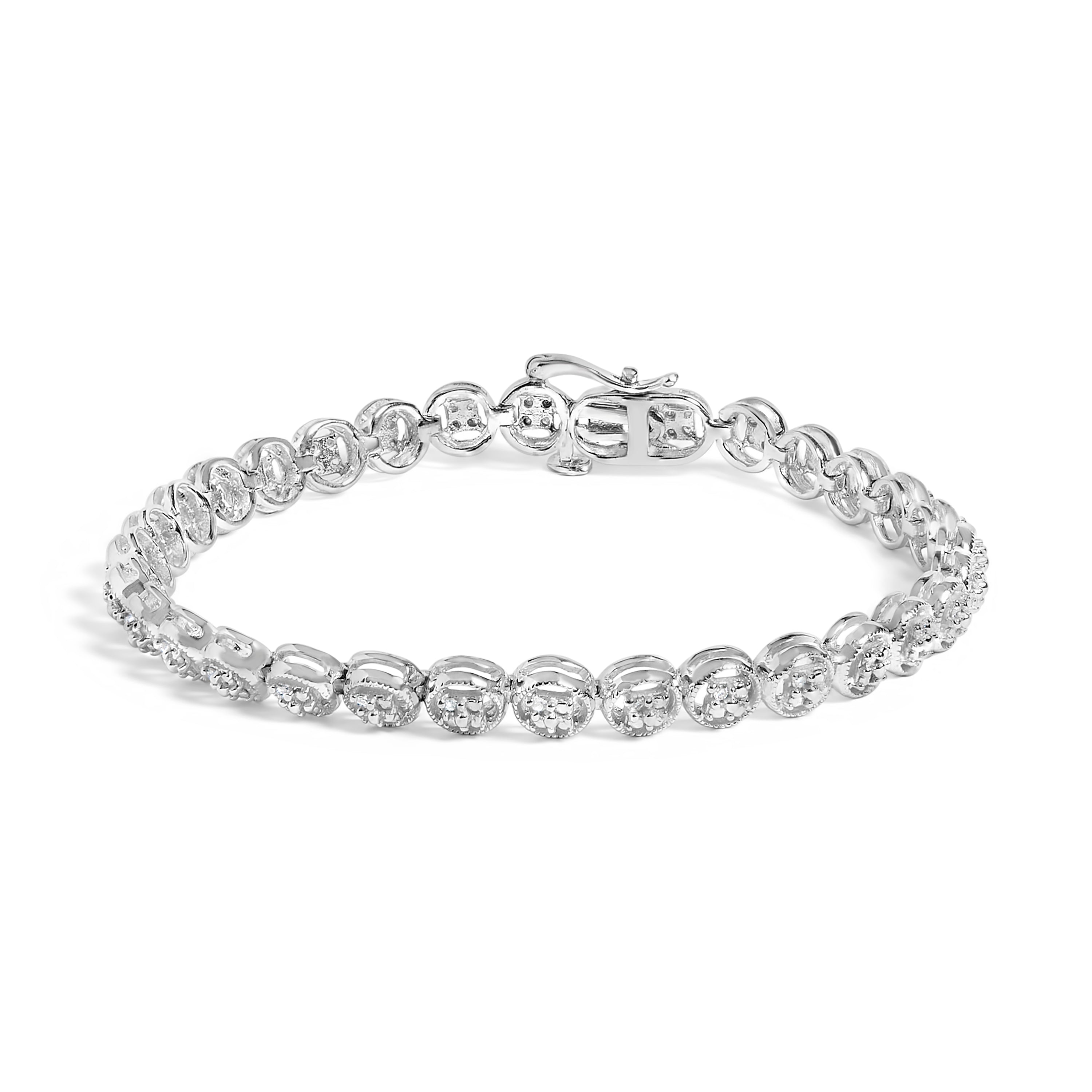 14K Yellow Gold Plated .925 Sterling Silver 1/10 Cttw Diamond Open Circle Beaded Wheel Link Tennis Bracelet I-J Color, I3 Clarity - 7.25" on sale at MyriadMart