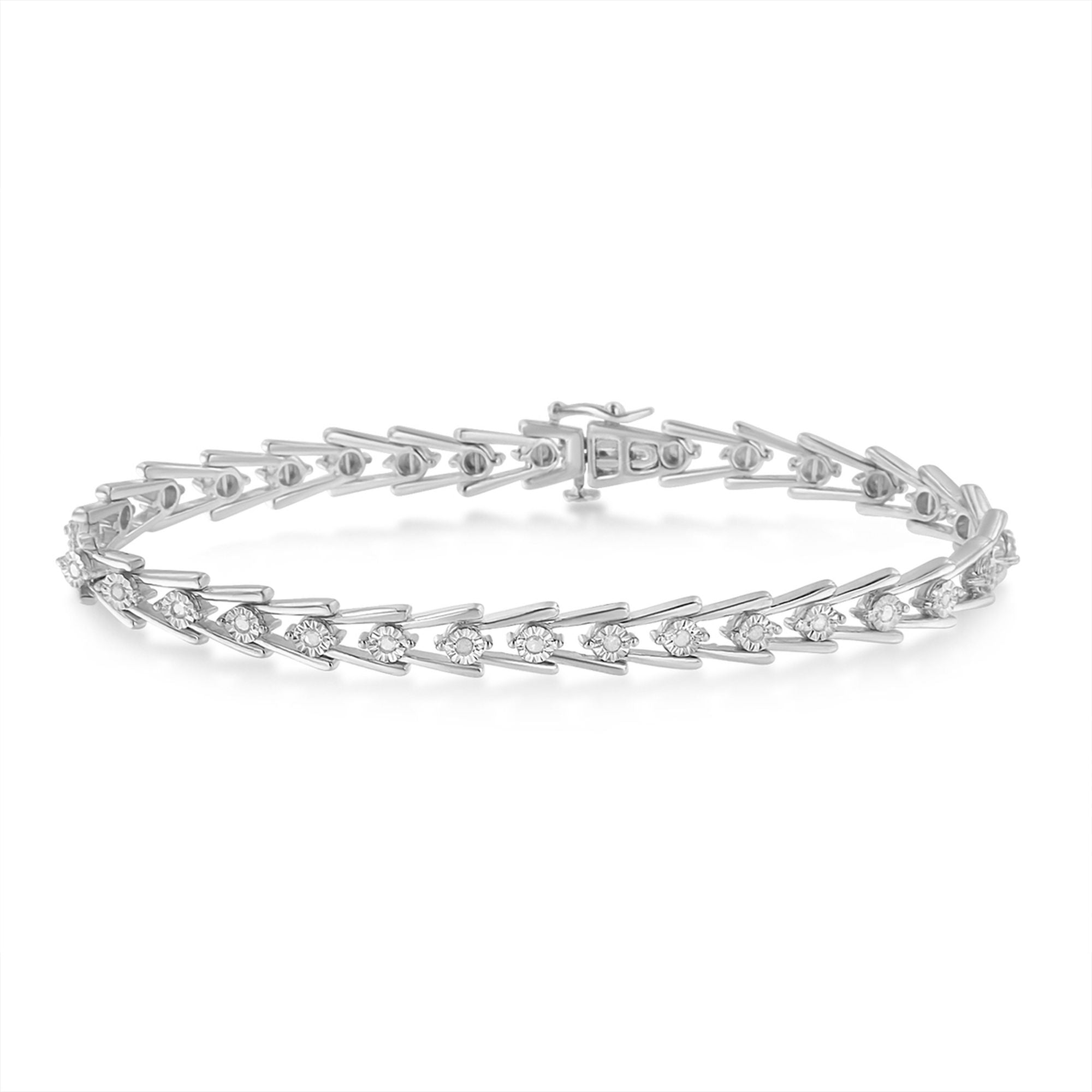 Sterling Silver Diamond Wave-Style Link Bracelet 0.5 cttw, I-J Color, I3 Clarity on sale at MyriadMart