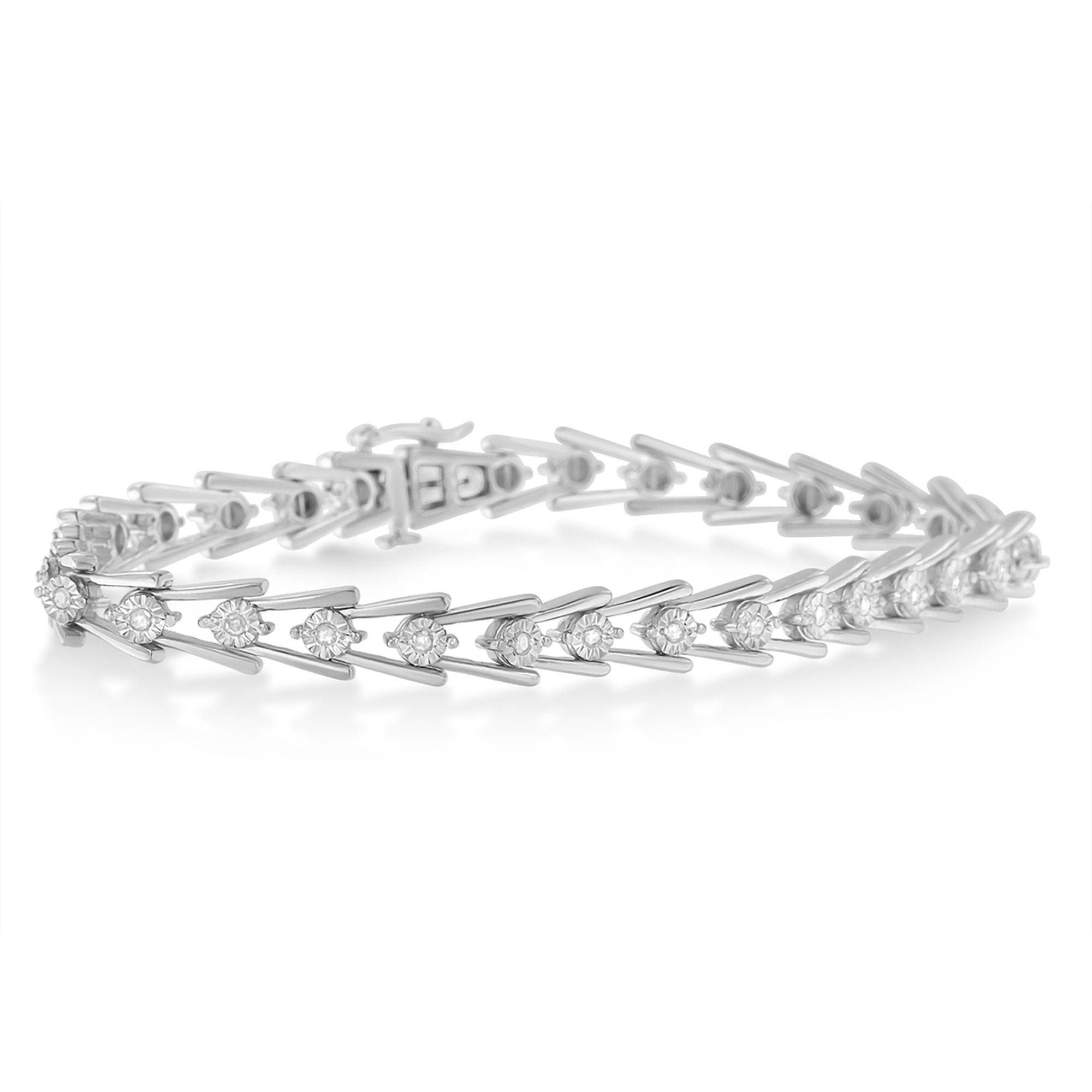 Sterling Silver Diamond Wave-Style Link Bracelet 0.5 cttw, I-J Color, I3 Clarity on sale at MyriadMart