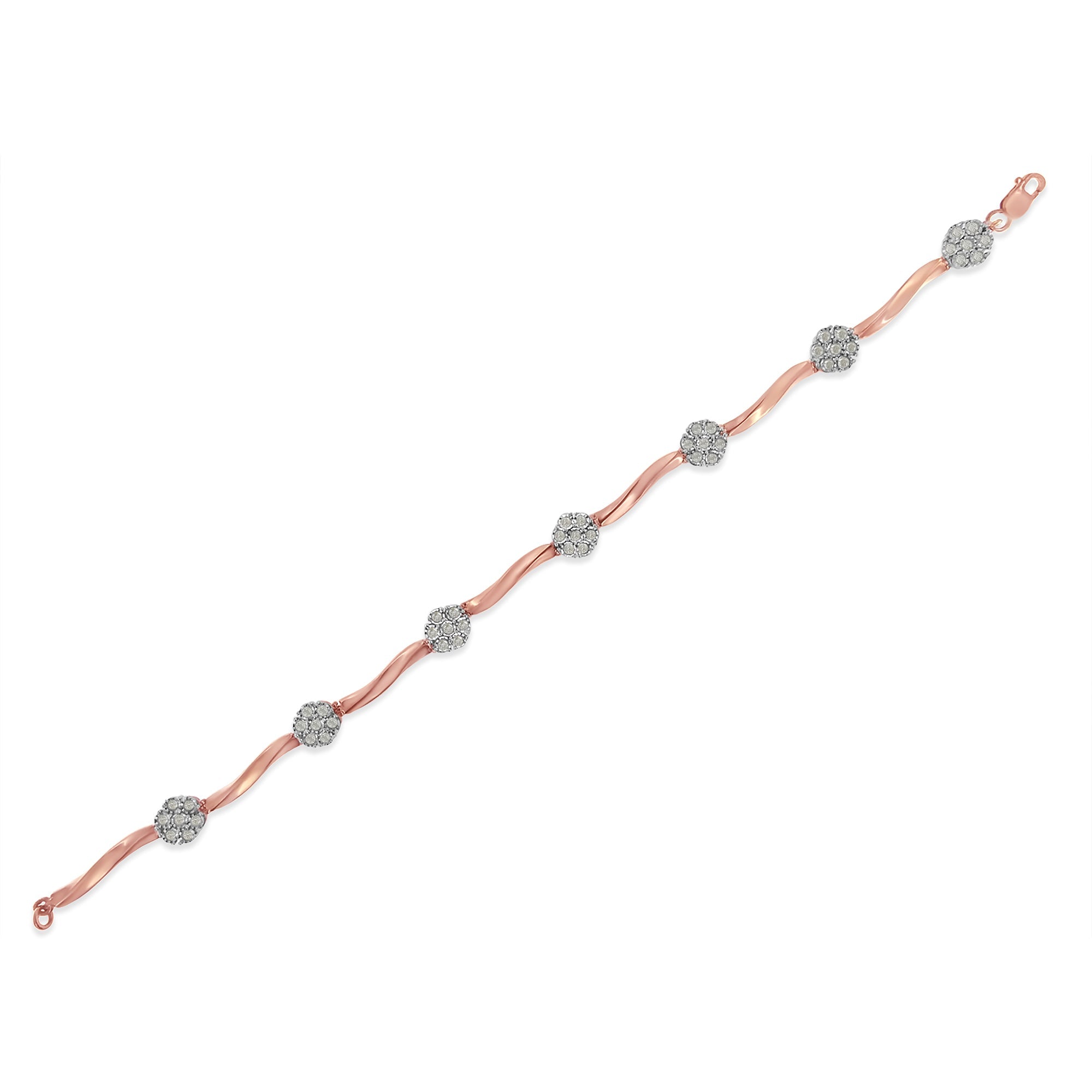.925 10k Rose Gold Over Sterling Silver 1.0 cttw Diamond Floral Link Bracelet I-J Color,I3 Clarity on sale at MyriadMart